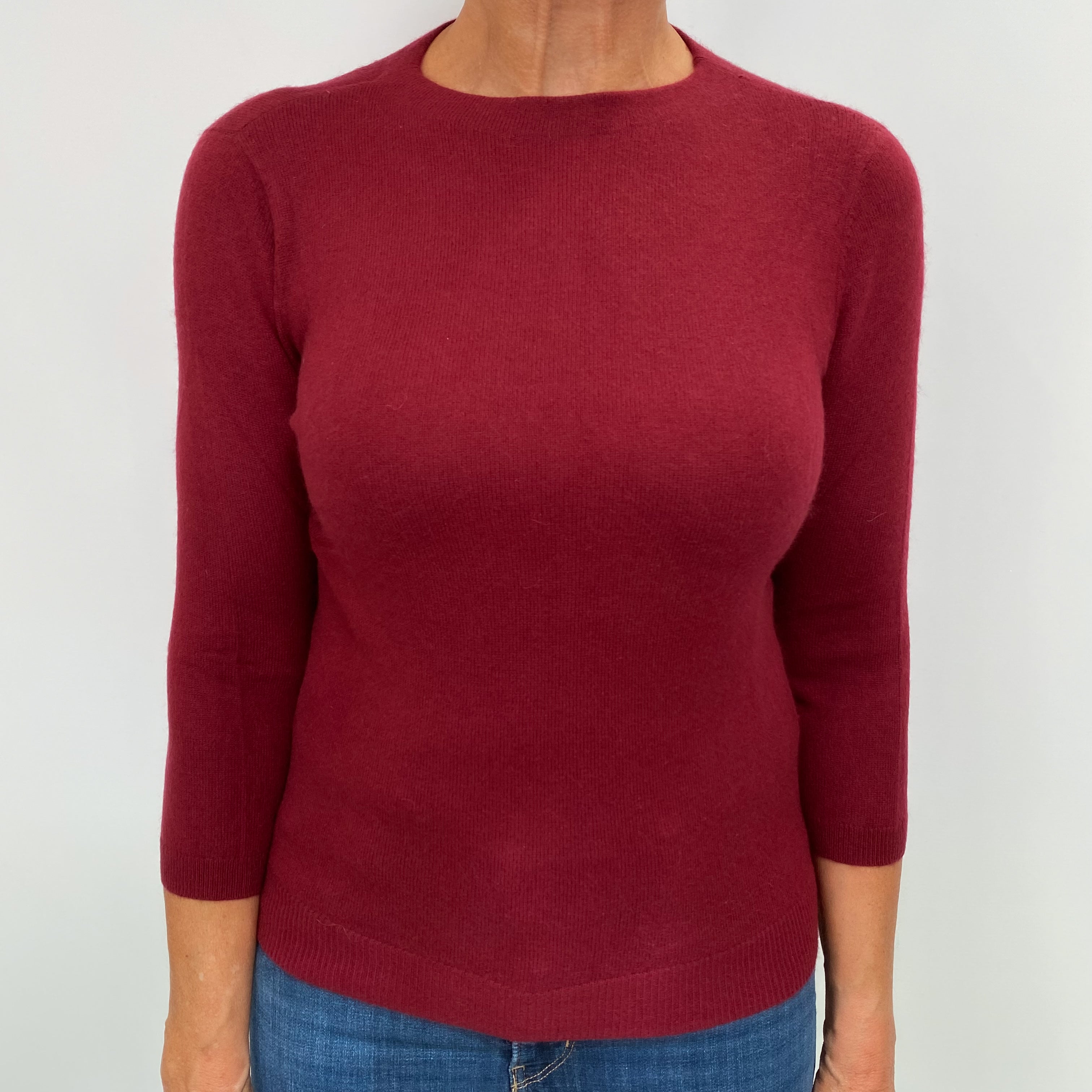 Burgundy Red Cashmere Crew Neck Jumper Medium