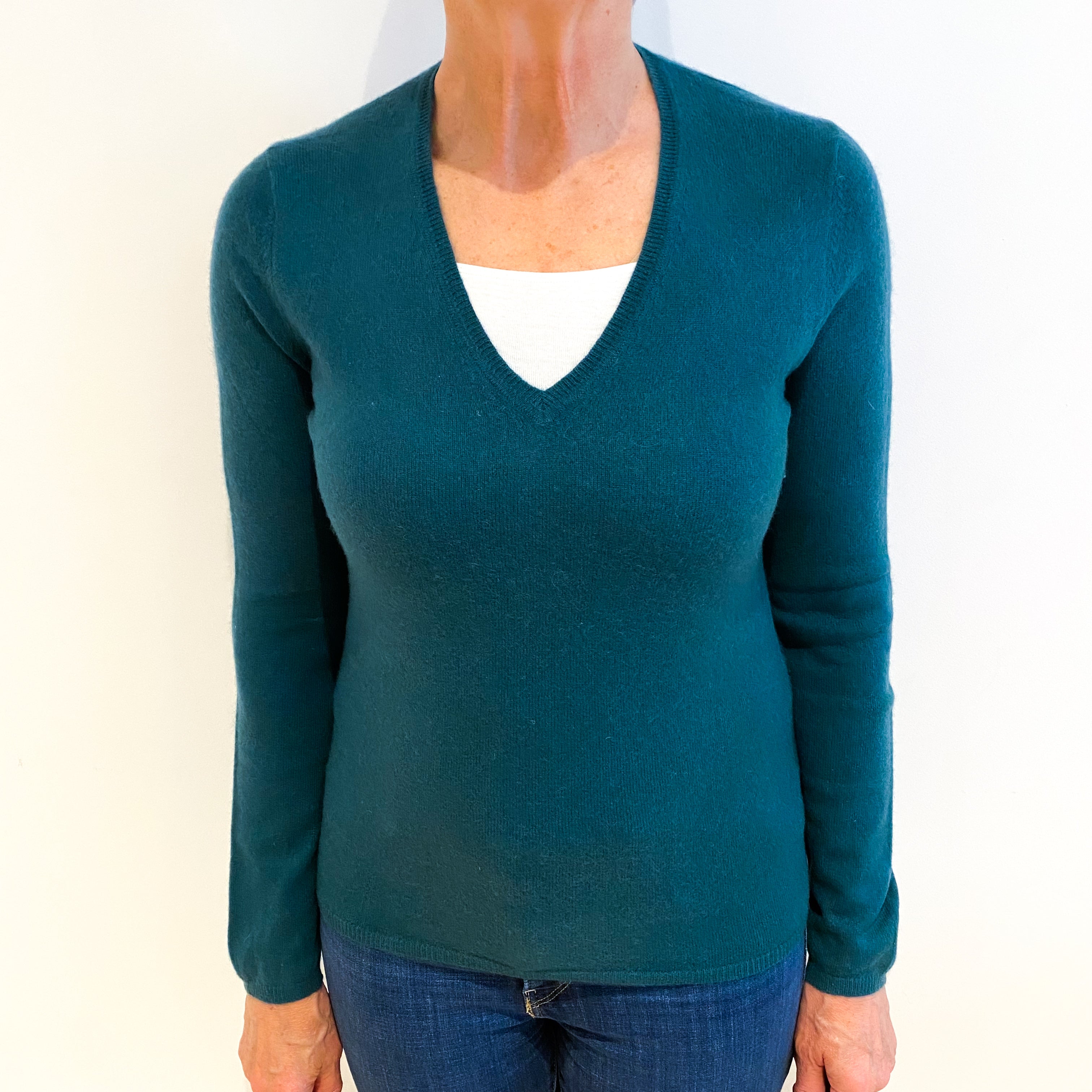 Spruce Green Cashmere V Neck Jumper Medium