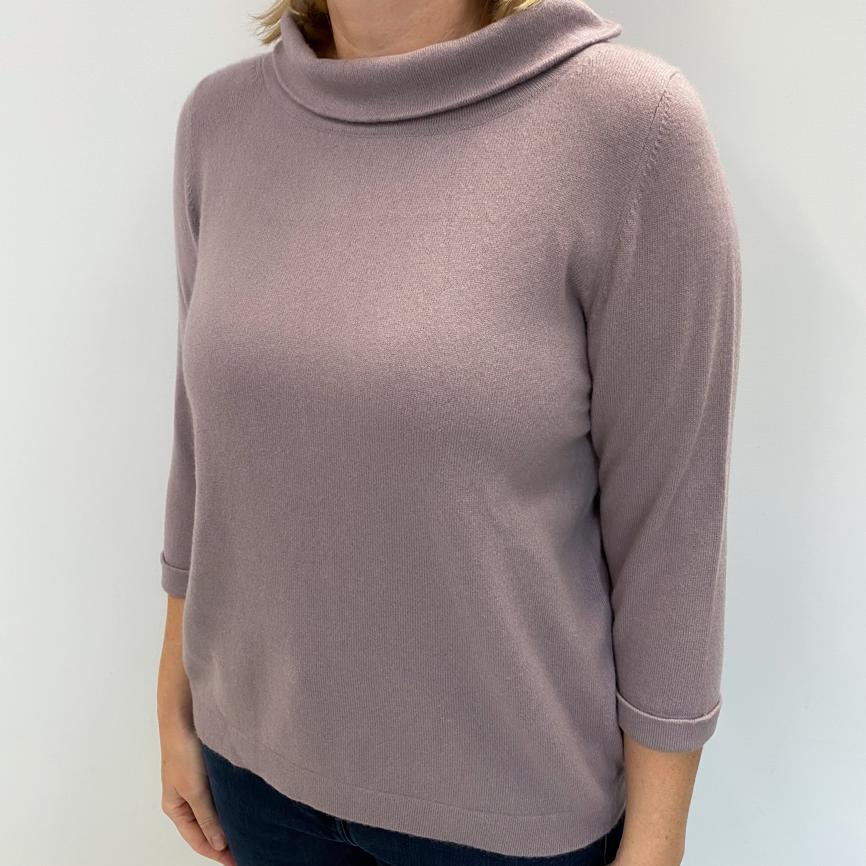 Lilac Purple Cashmere Funnel Neck Jumper Large