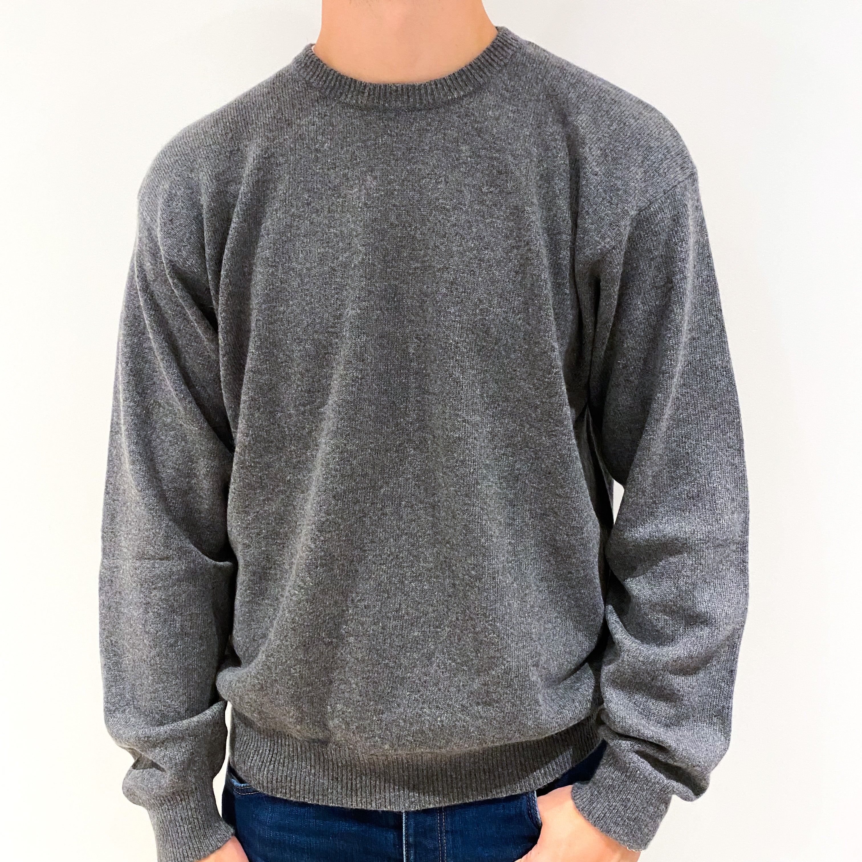 Men's Ash Grey Cashmere Crew Neck Jumper Extra Large