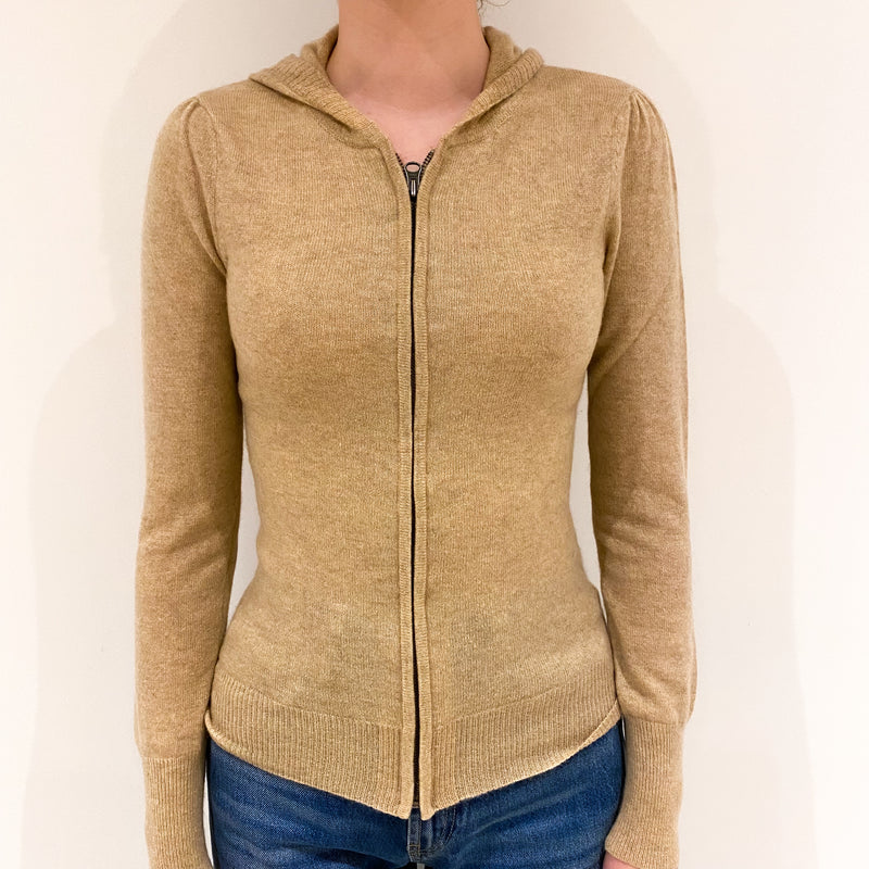Beige Cashmere Zip Up Hoodie Extra Small