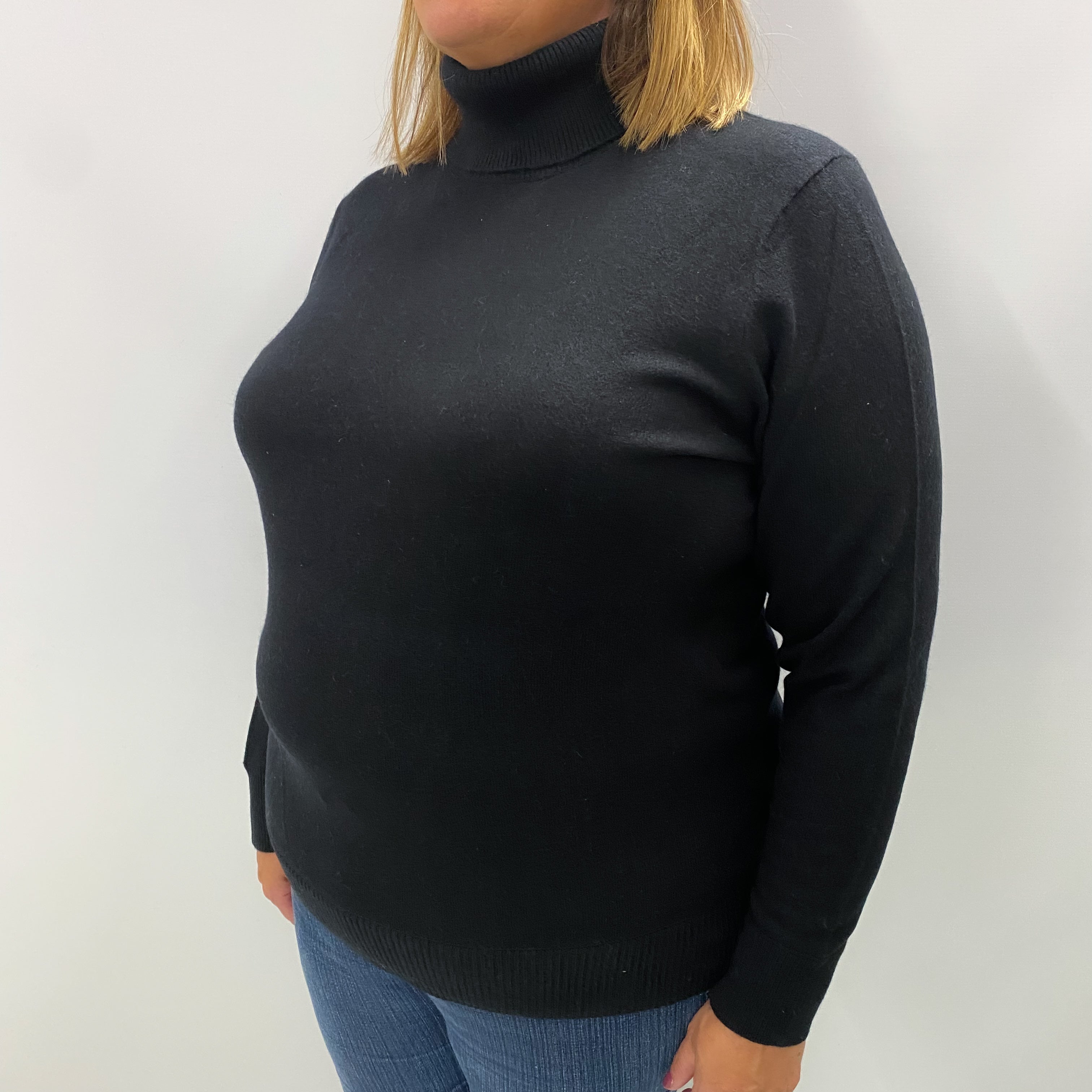 Black Cashmere Polo Neck Jumper Extra Large