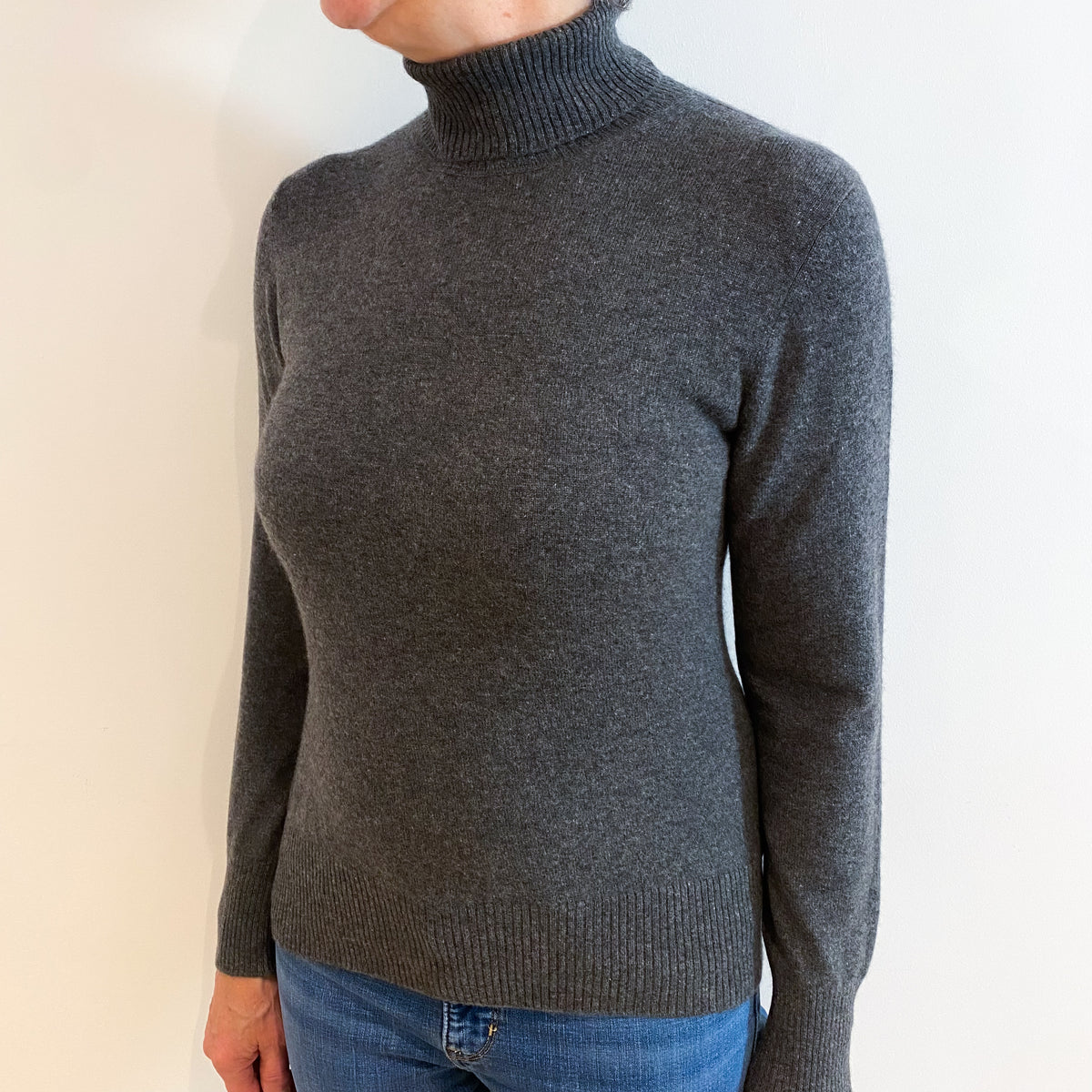 Slate Grey Cashmere Polo Neck Jumper Medium