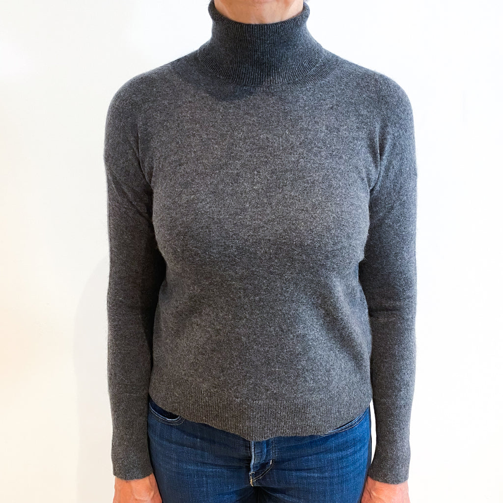 Slate Grey Cashmere Polo Neck Jumper Medium