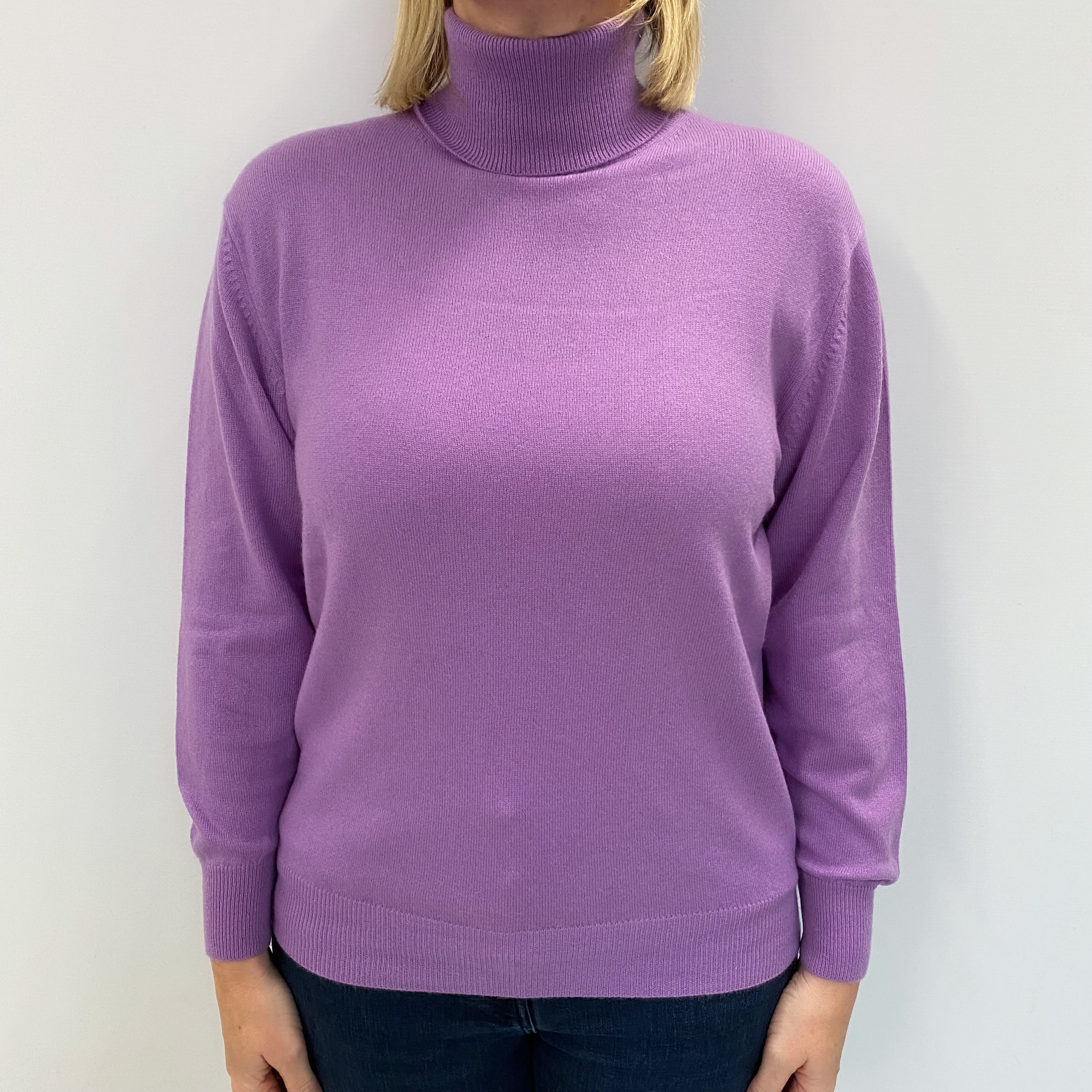 Lavender Purple Cashmere Polo Neck Jumper Large