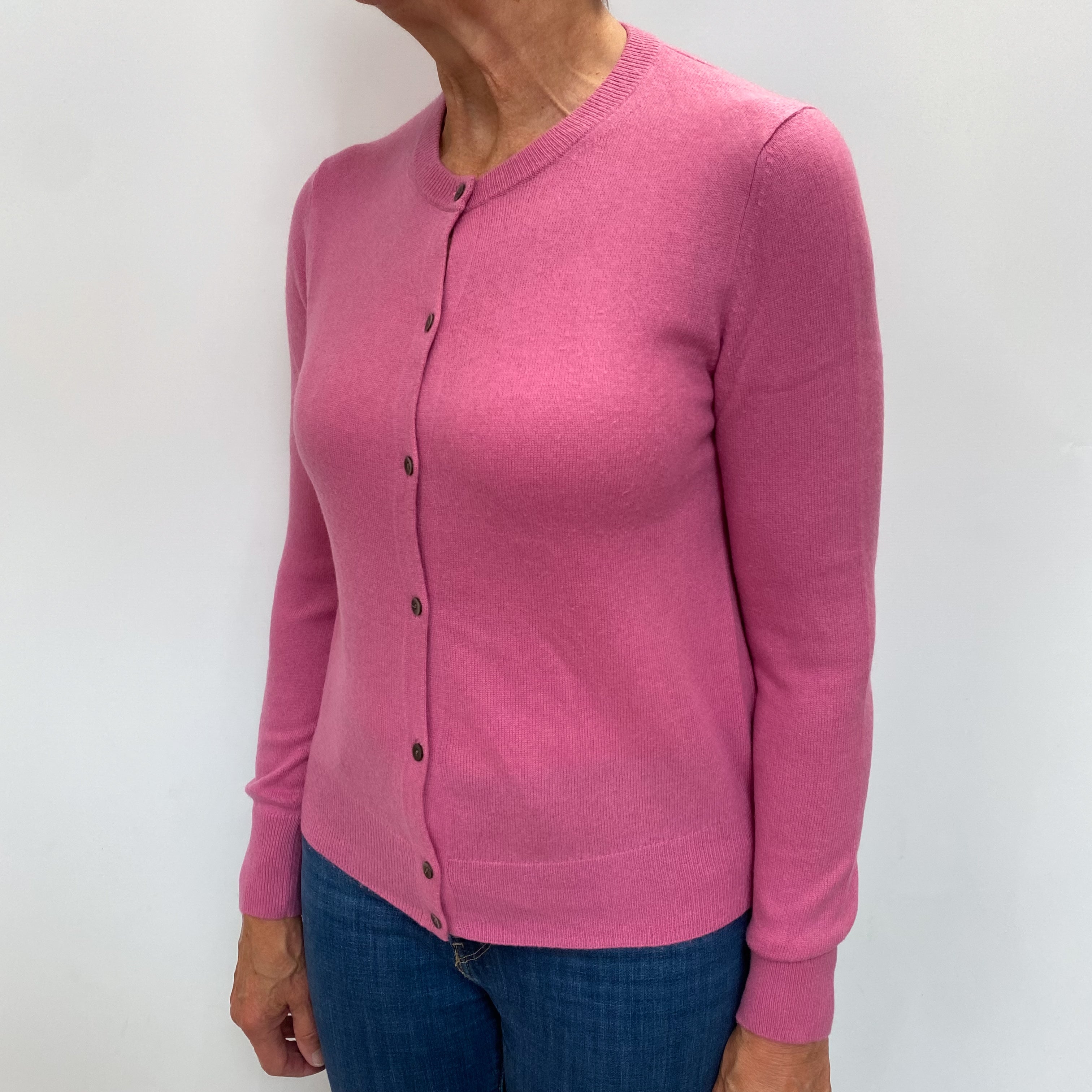 Bubblegum Pink Cashmere Crew Neck Cardigan Medium