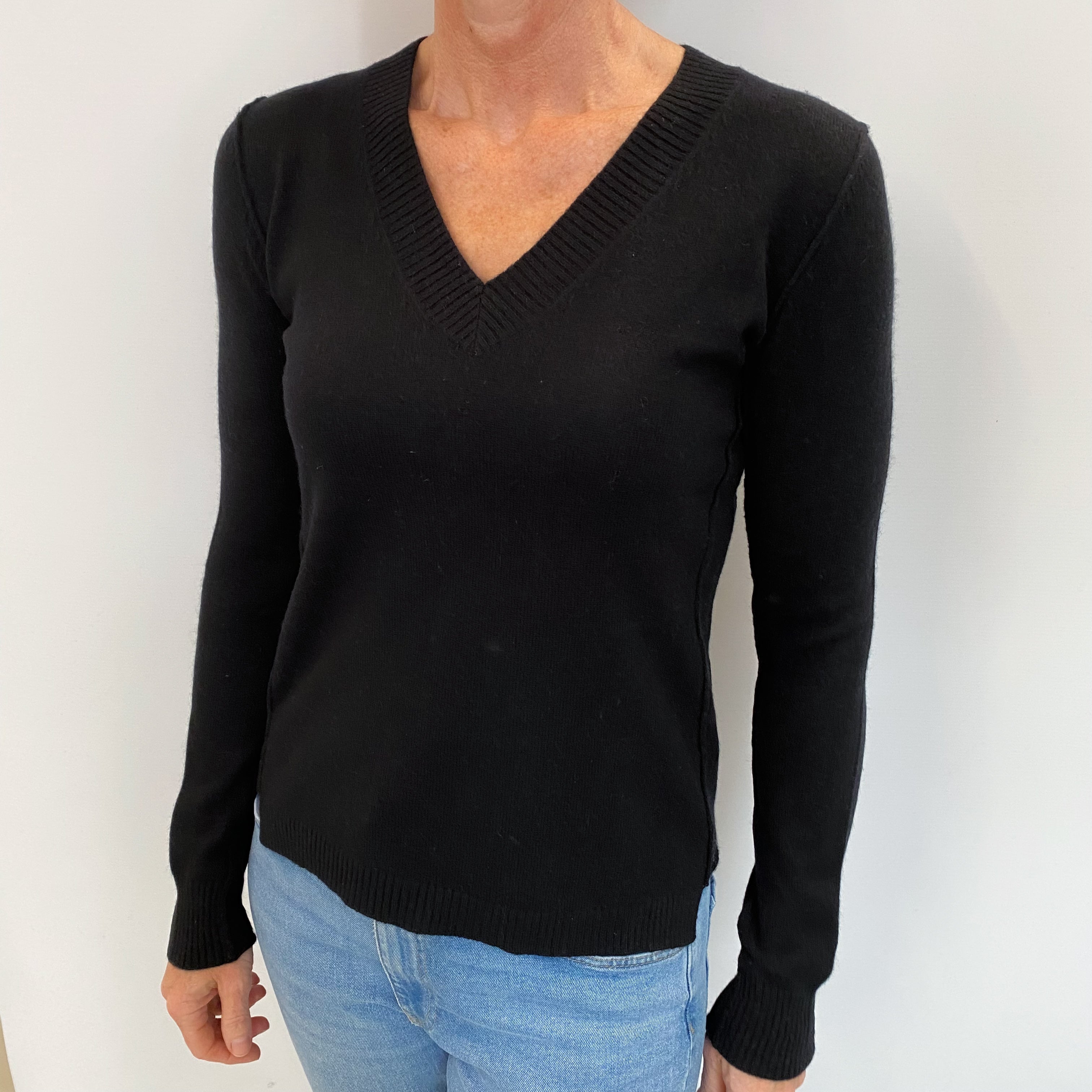 Black Cashmere V Neck Jumper Small