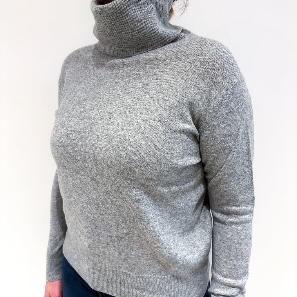 Smoke Grey Cashmere Polo Neck Jumper Large