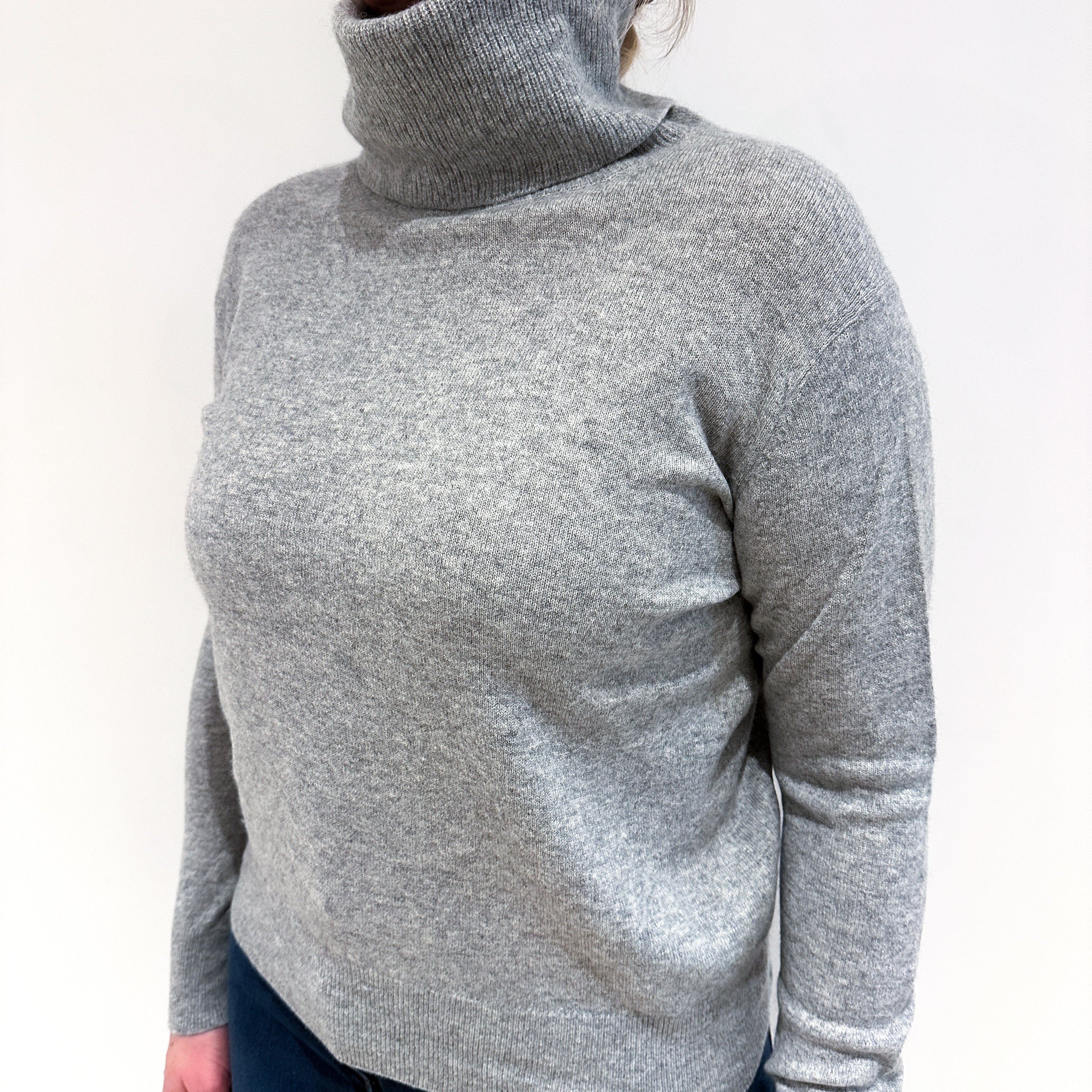 Smoke Grey Cashmere Polo Neck Jumper Large