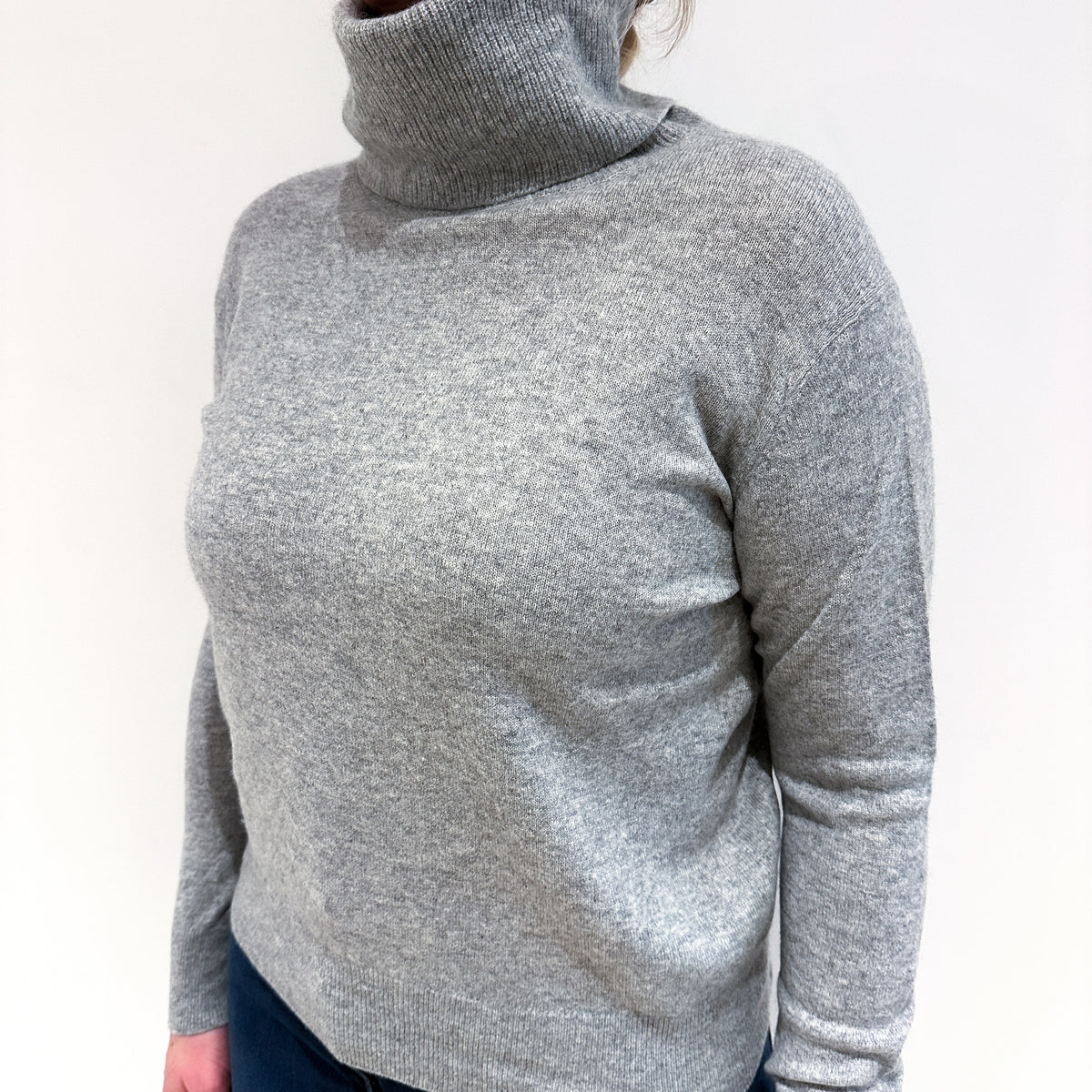 Smoke Grey Cashmere Polo Neck Jumper Large