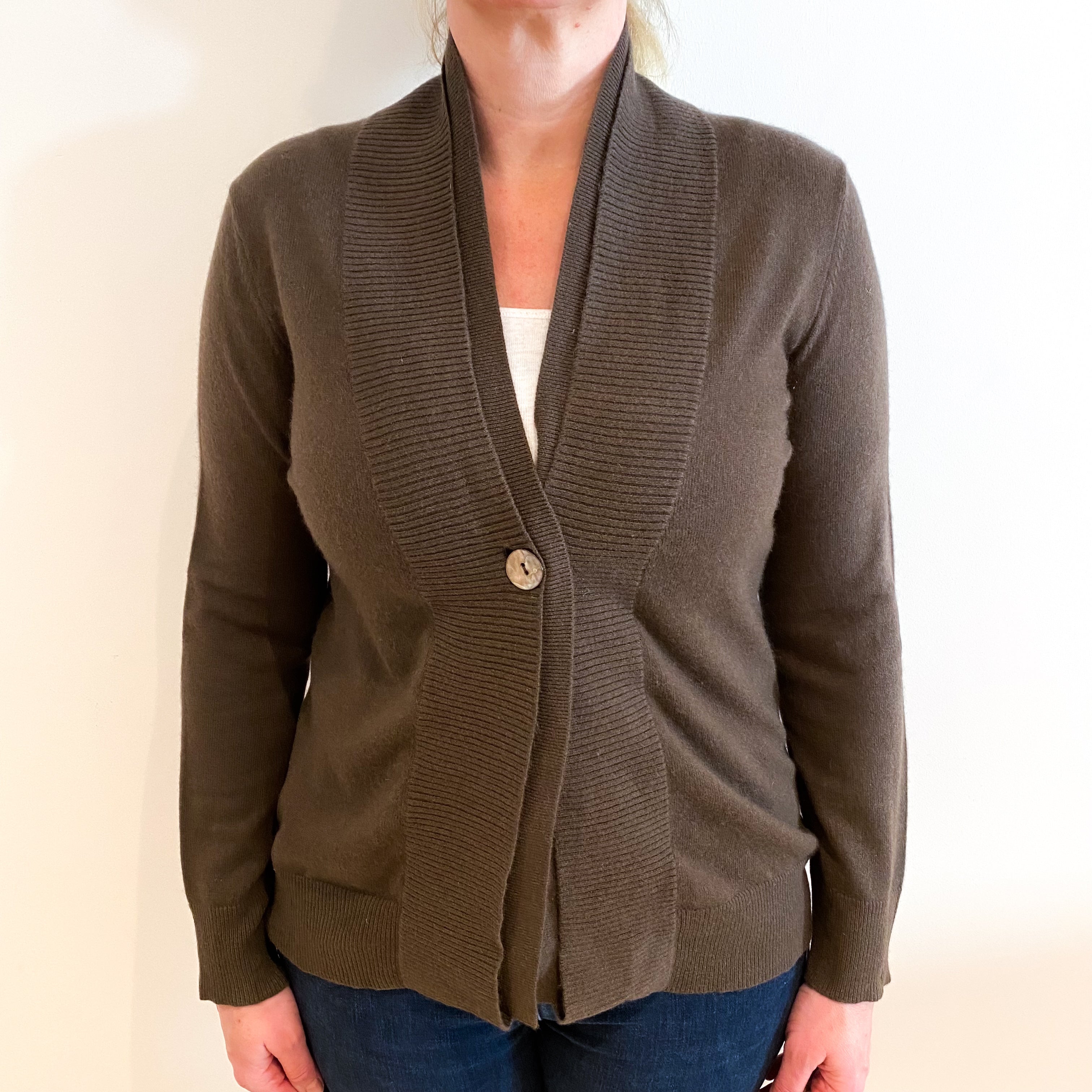 Mole Brown Cashmere V Neck Cardigan Large