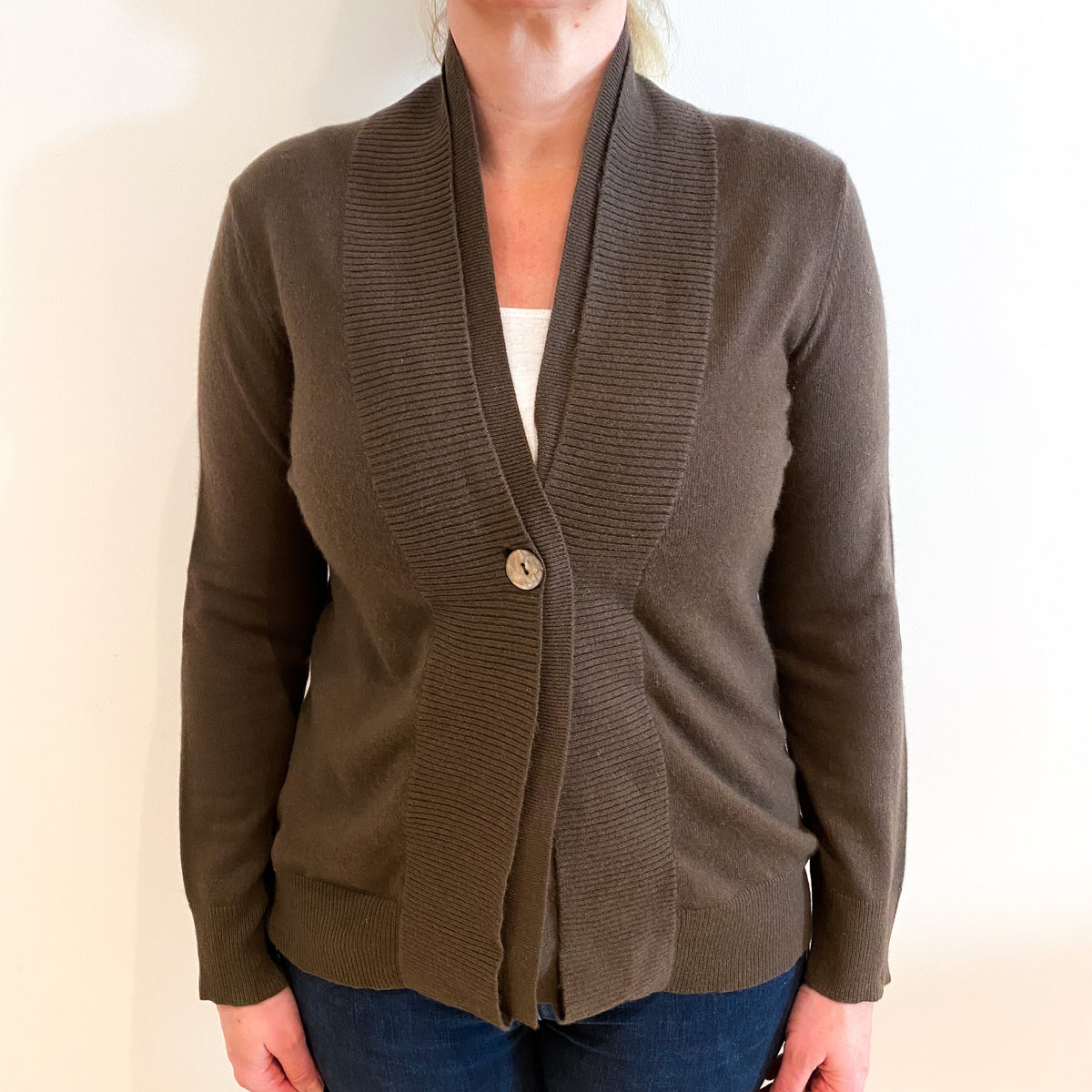 Mole Brown Cashmere V Neck Cardigan Large