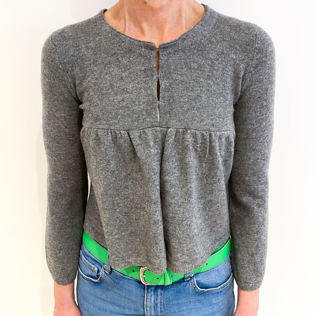 Ash Grey Cashmere Scoop Neck 3/4 Sleeved  Cardigan Small