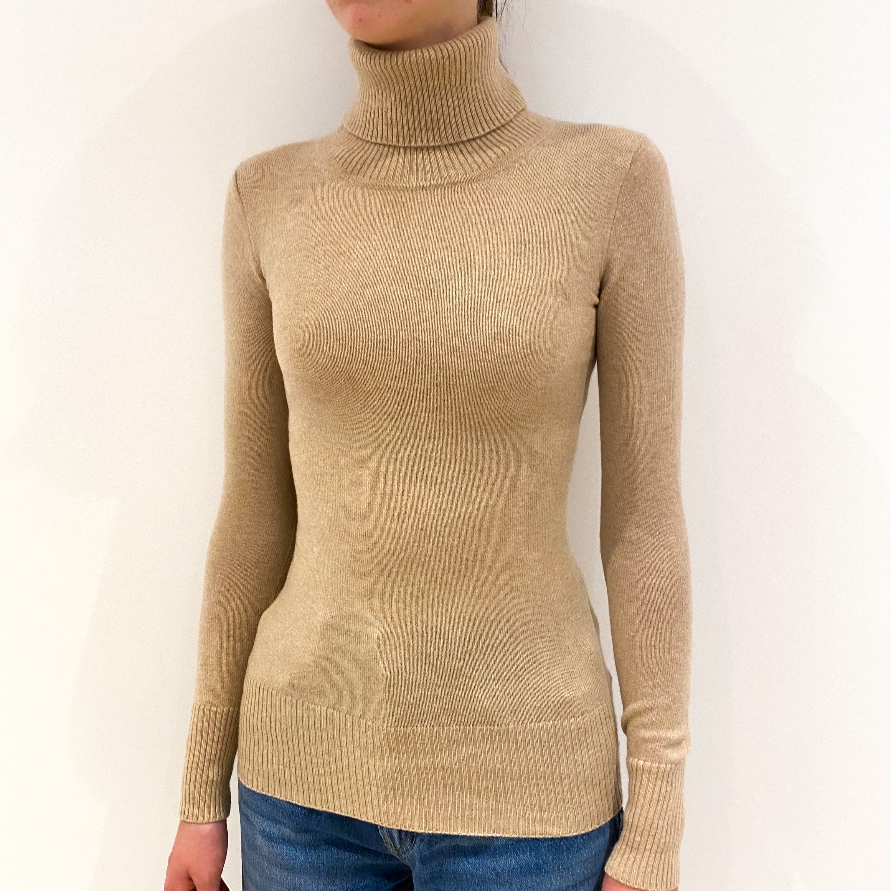 Beige Cashmere Polo Neck Jumper Extra Extra Small