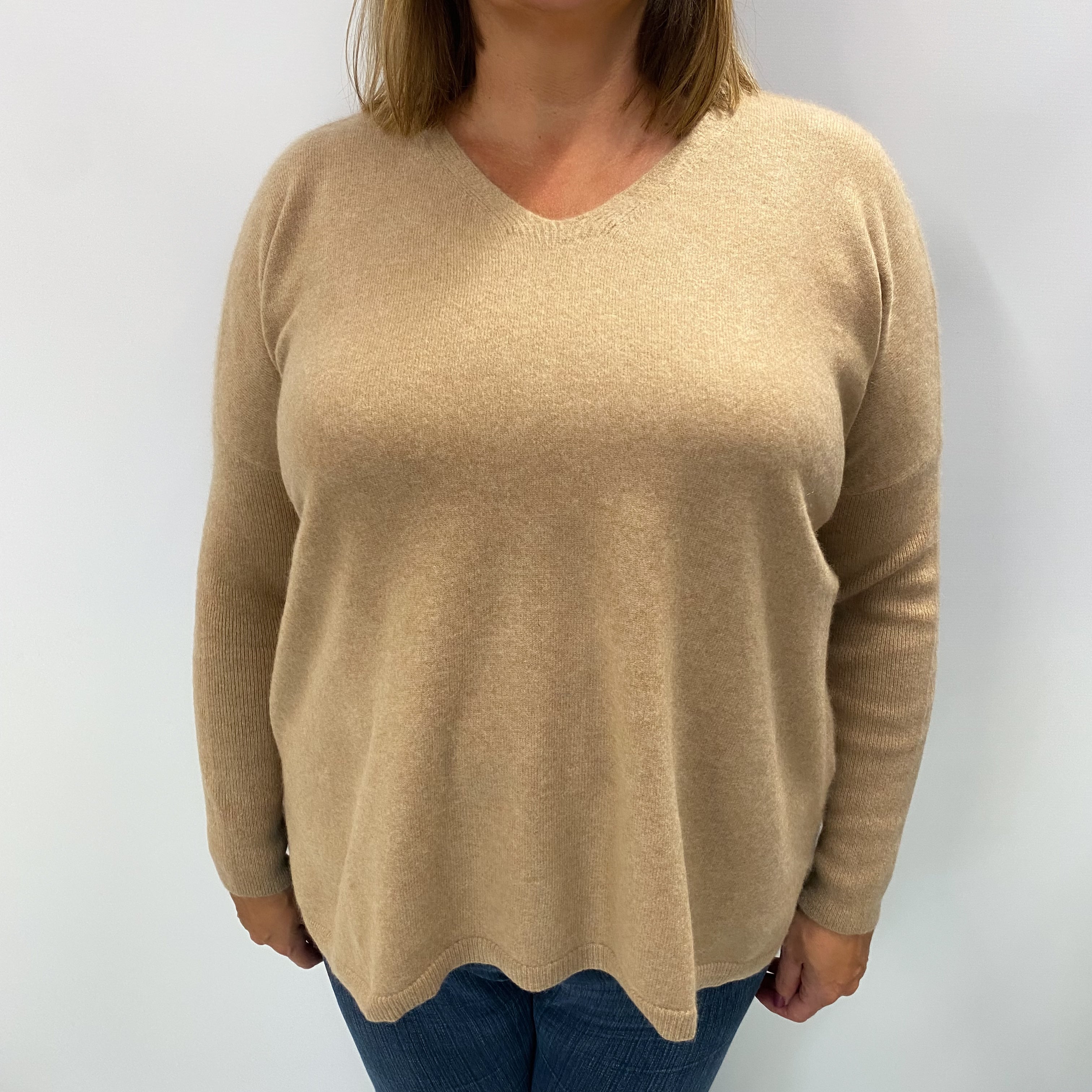 Caramel Brown Cashmere V Neck Jumper Extra Large