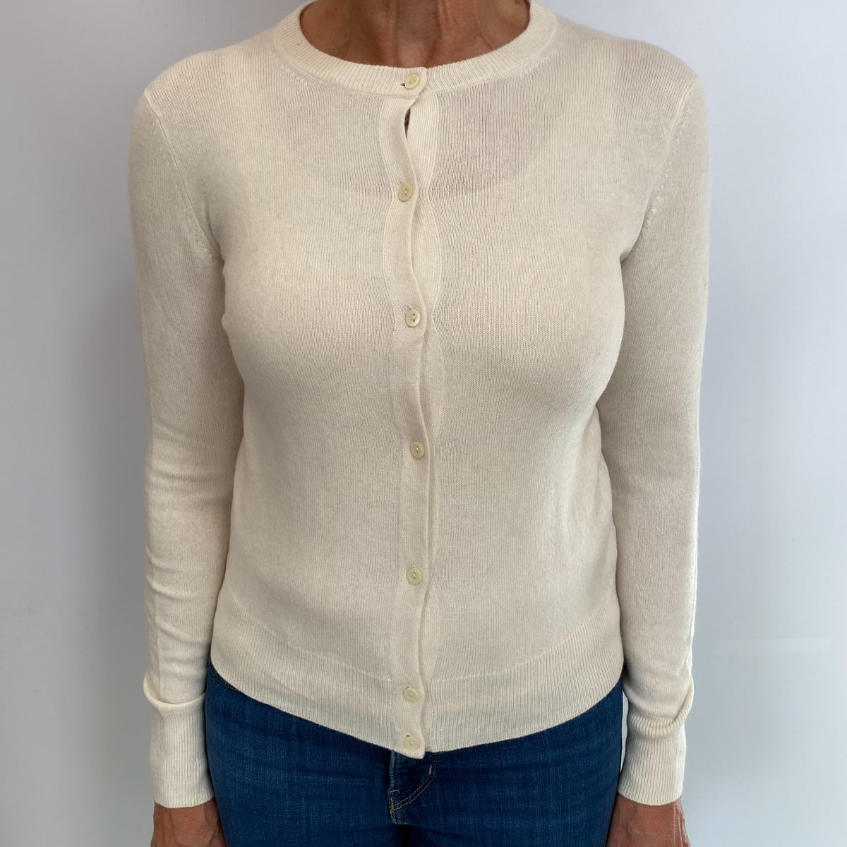 Cream Cashmere Crew Neck Cardigan Medium