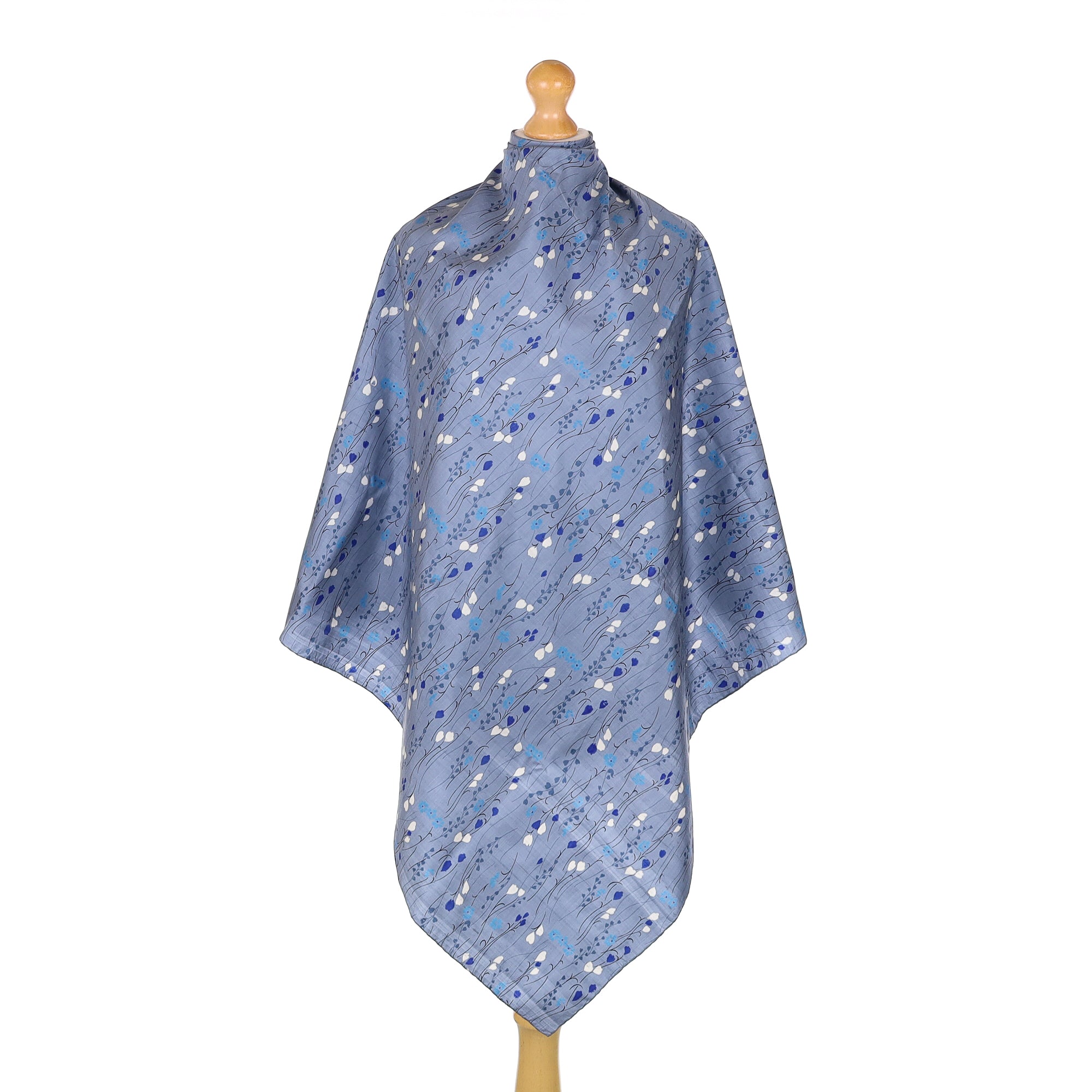 Deep Sky Blue Floral Silk Scarf