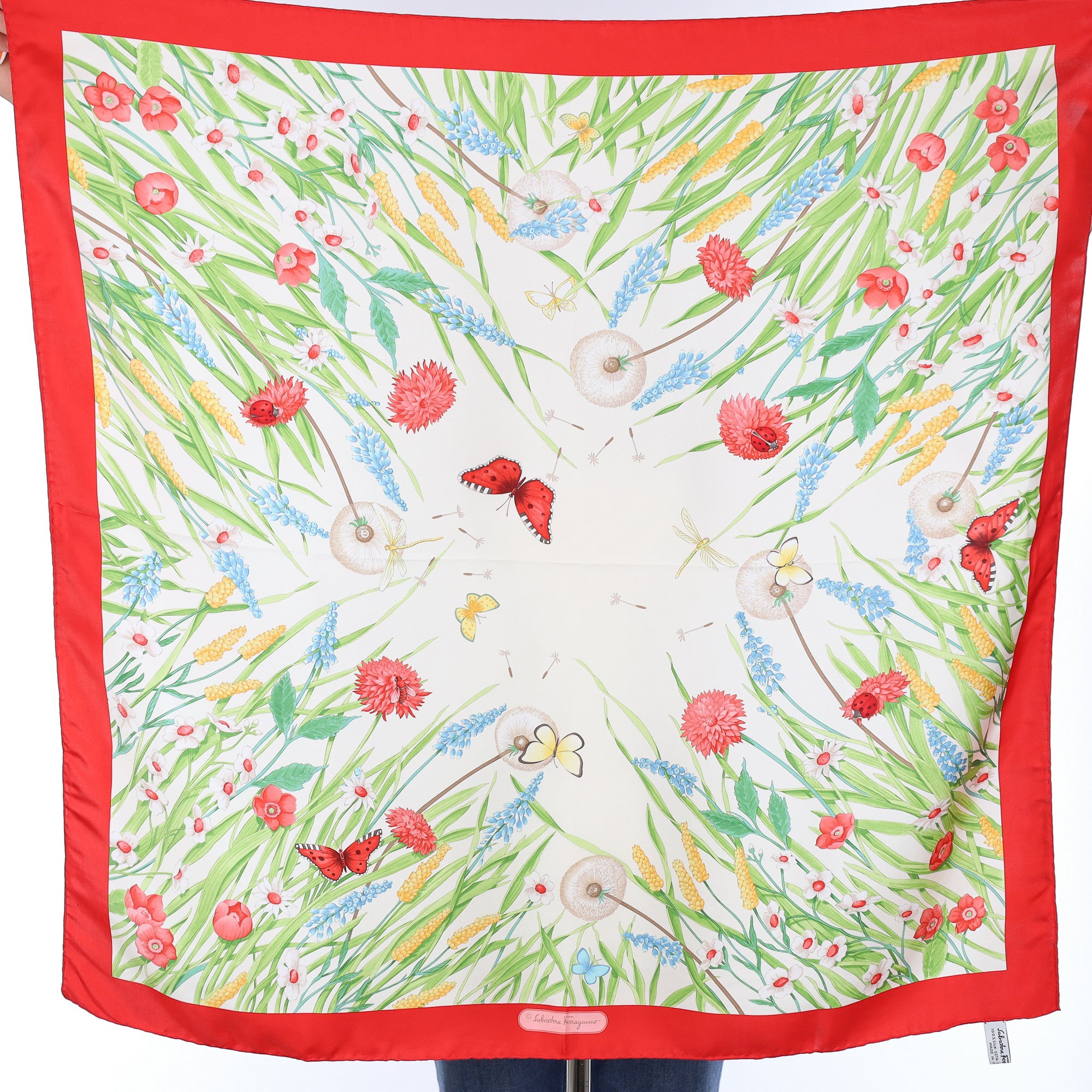 Boxed Salvatore Dandelion Garden Ferragamo Silk Scarf