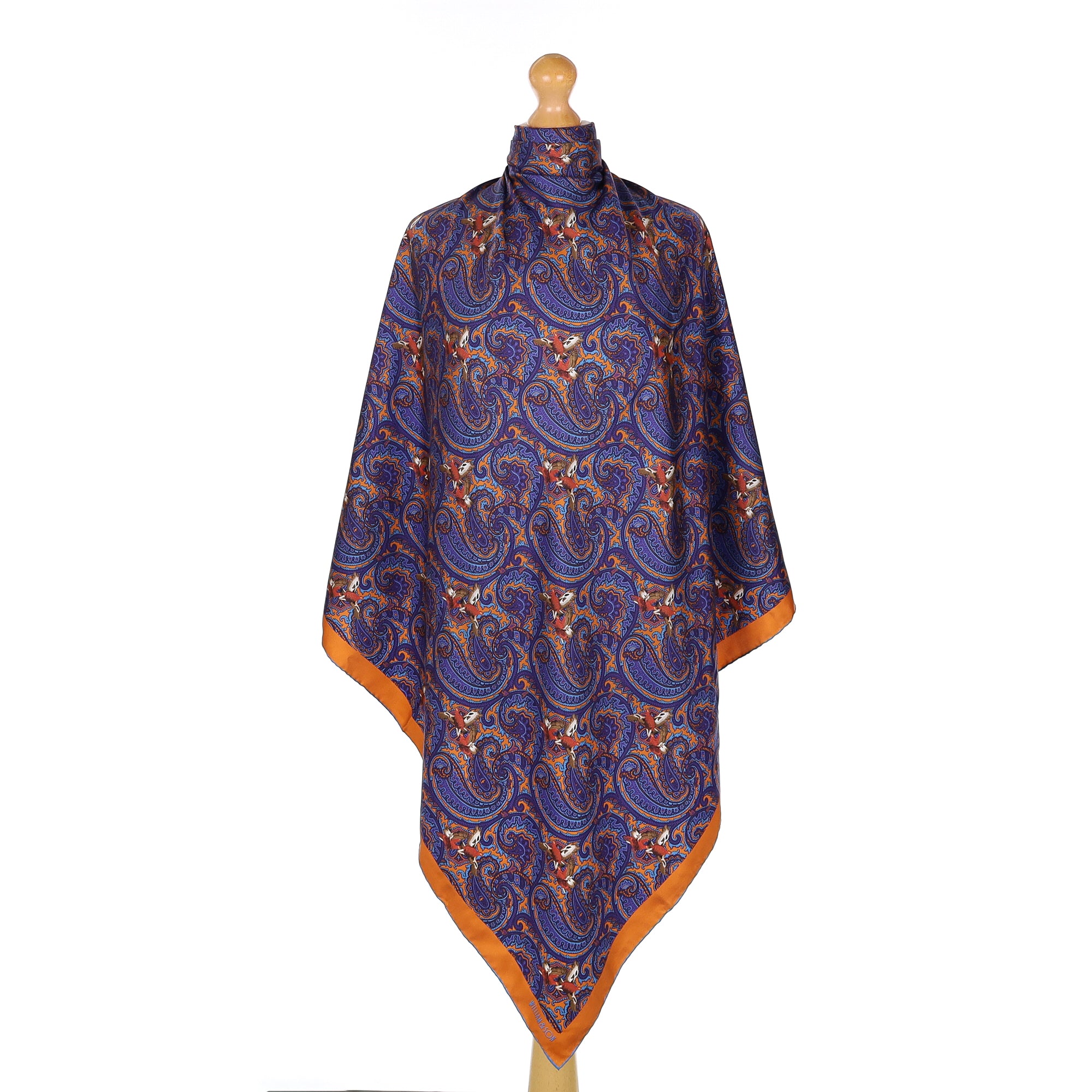 William and Son Blue Paisley Silk Scarf