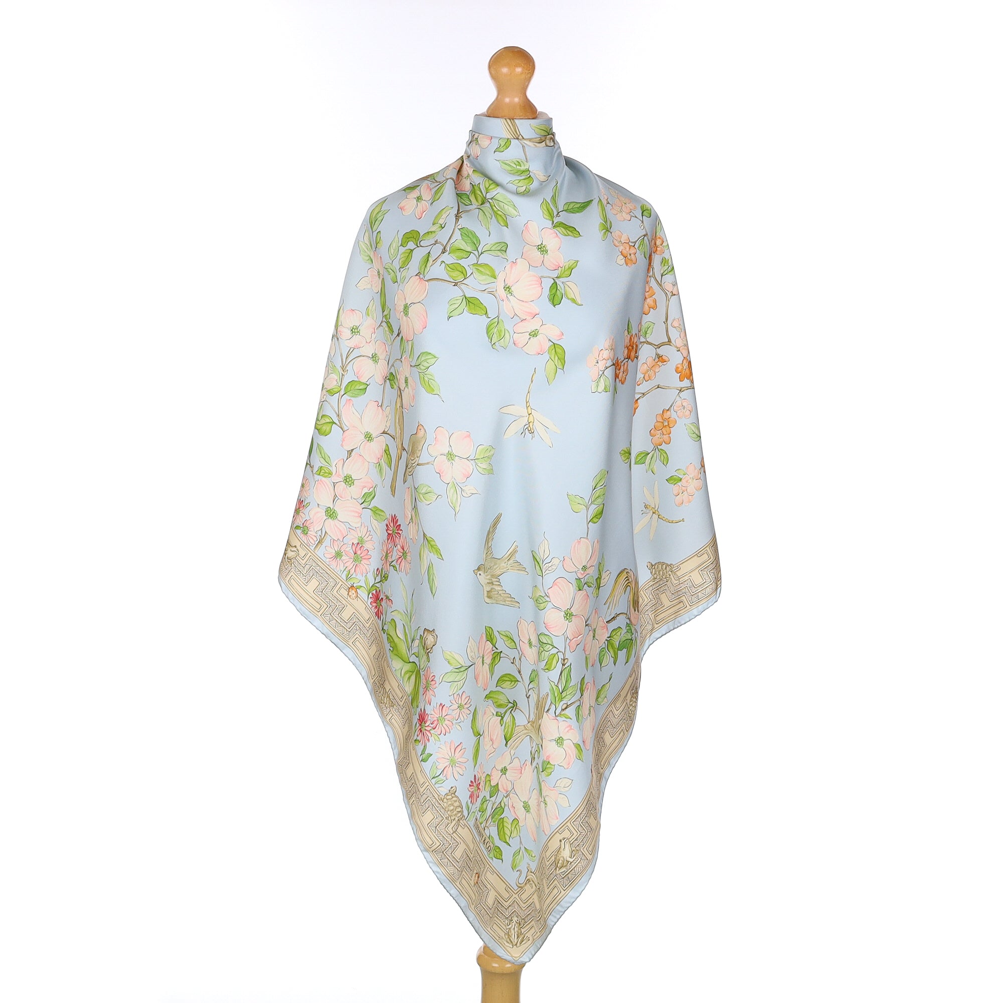 Tiffany & Co Blue Floral Vintage Silk Scarf