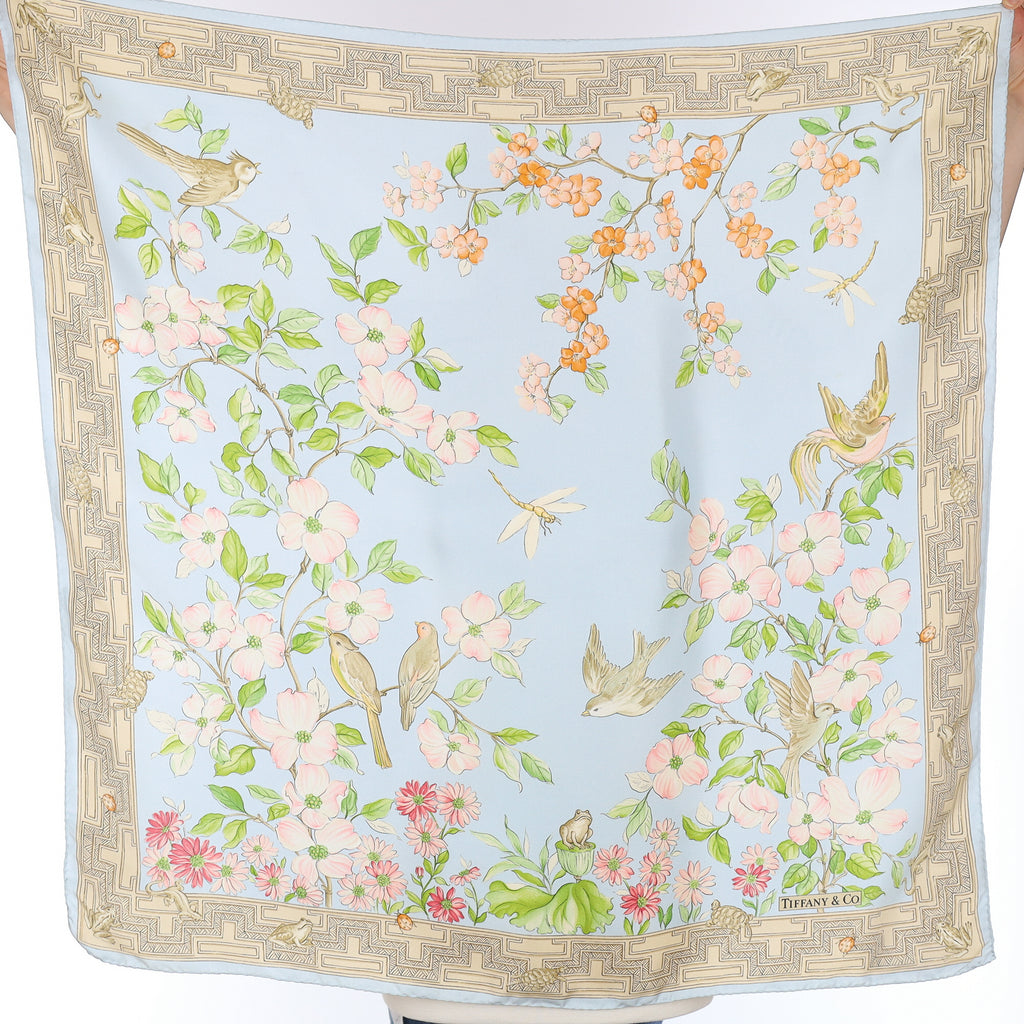 Tiffany & Co Blue Floral Vintage Silk Scarf
