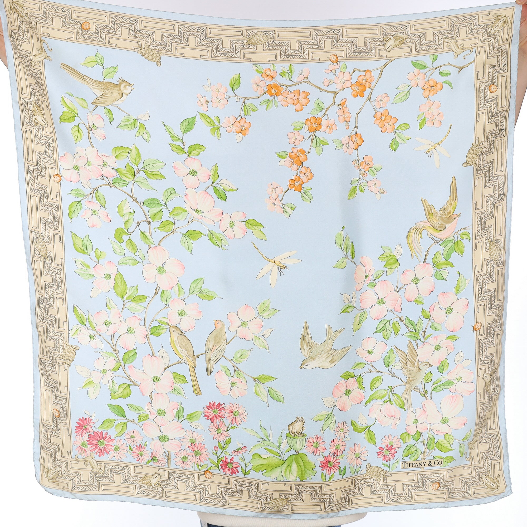 Tiffany & Co Blue Floral Vintage Silk Scarf