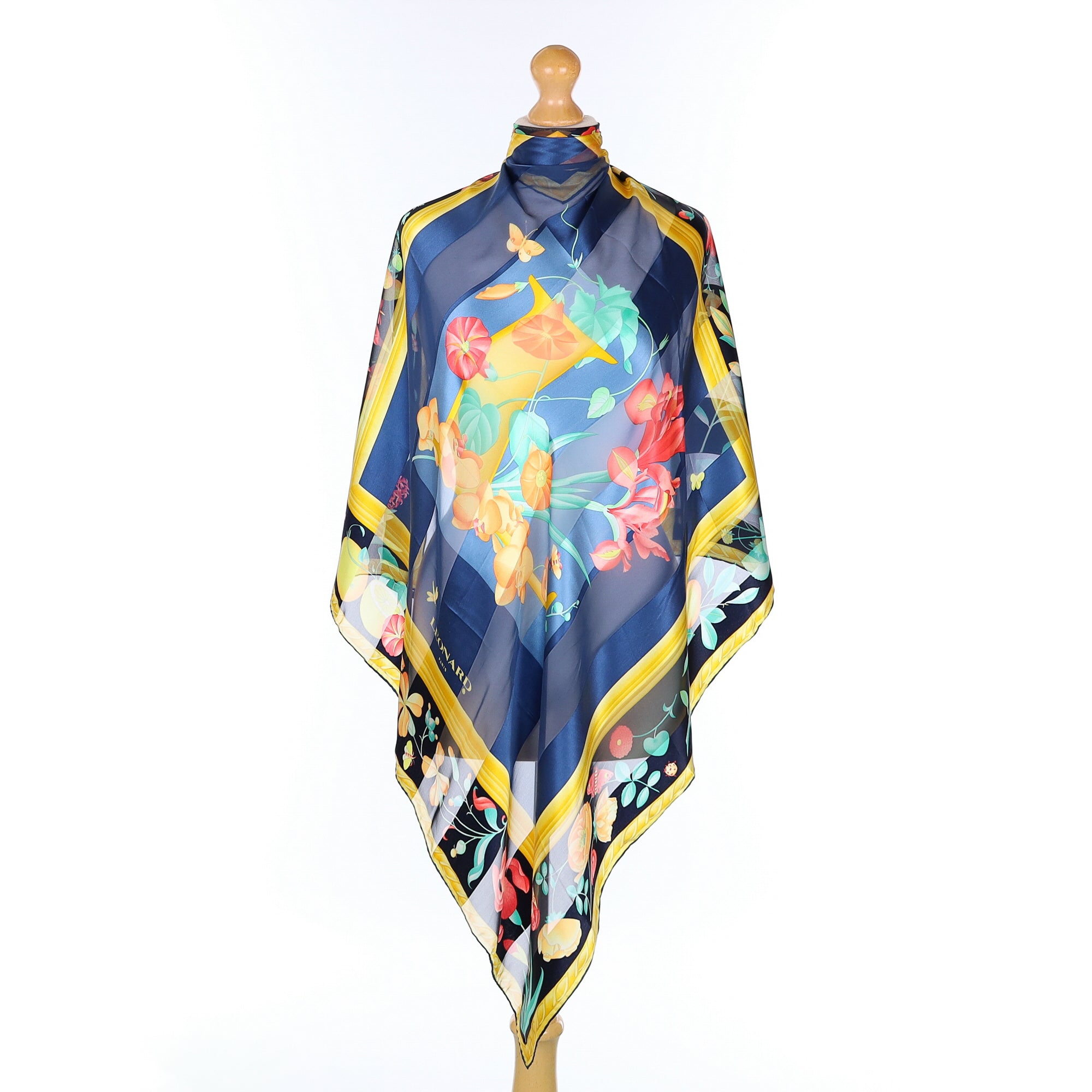 Leonard Vintage Blue Floral Chiffon Silk Scarf