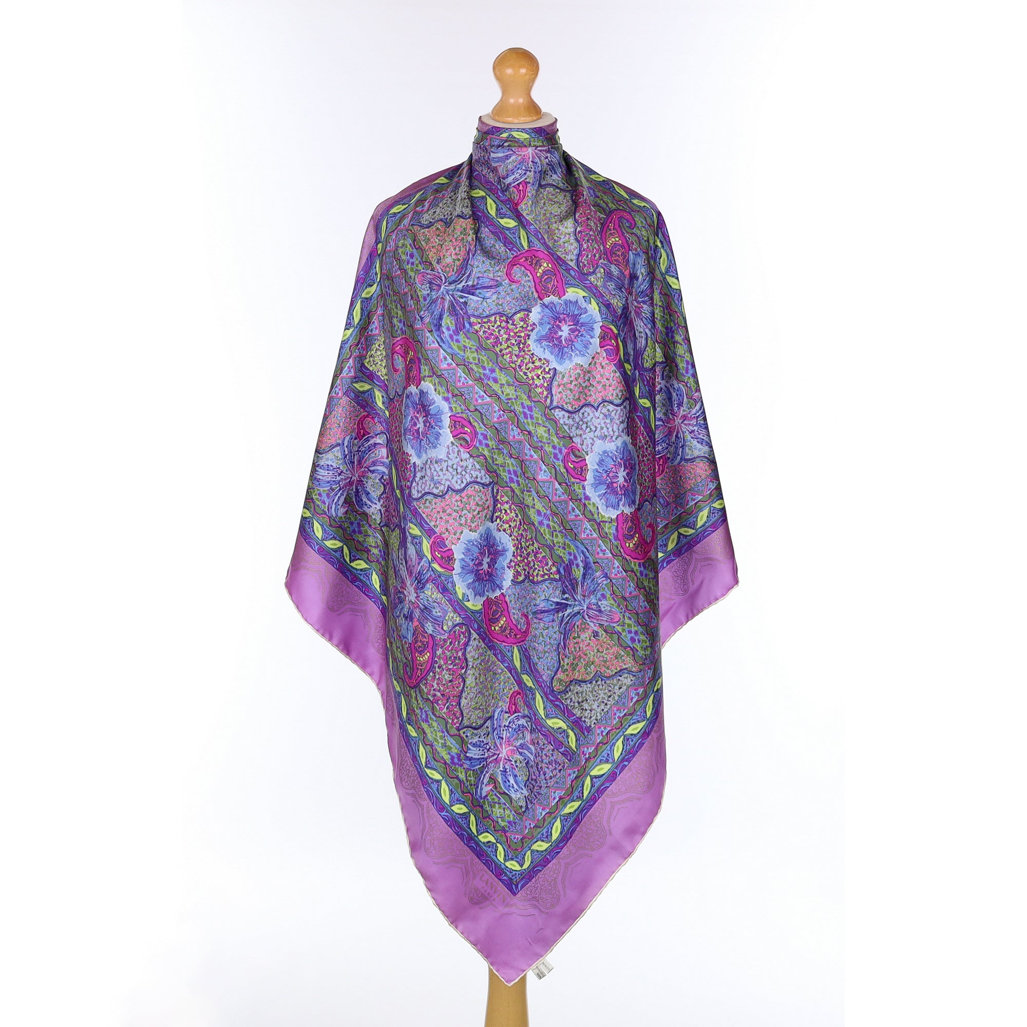 Lanvin Purple Floral Vintage Silk Scarf