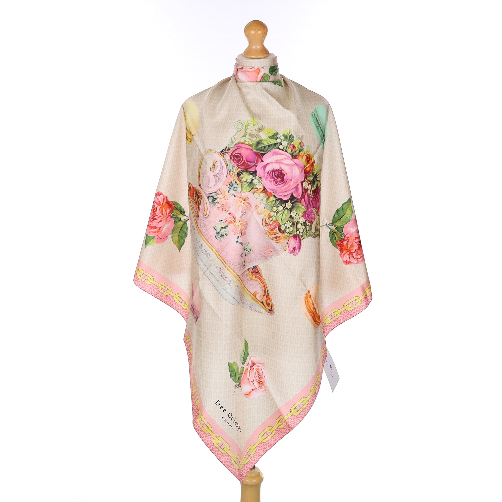Brand New Boxed Dee Ocleppo Pink Teacup Silk Scarf