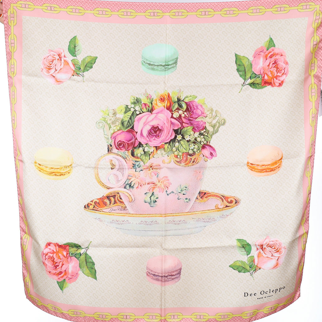 Brand New Boxed Dee Ocleppo Pink Teacup Silk Scarf