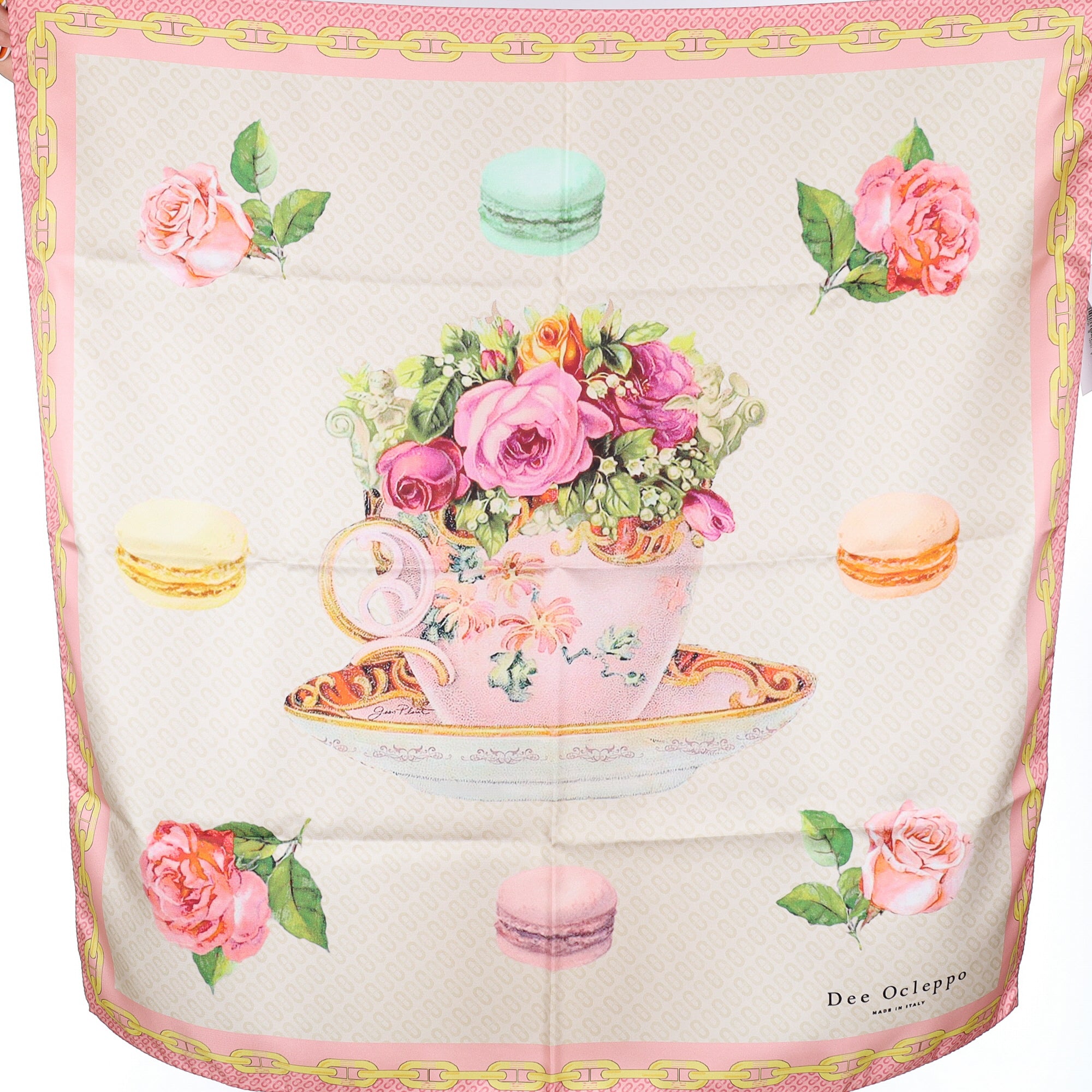 Brand New Boxed Dee Ocleppo Pink Teacup Silk Scarf