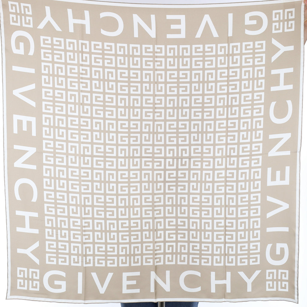 Brand New Givenchy Mink Brown Logo Silk Scarf