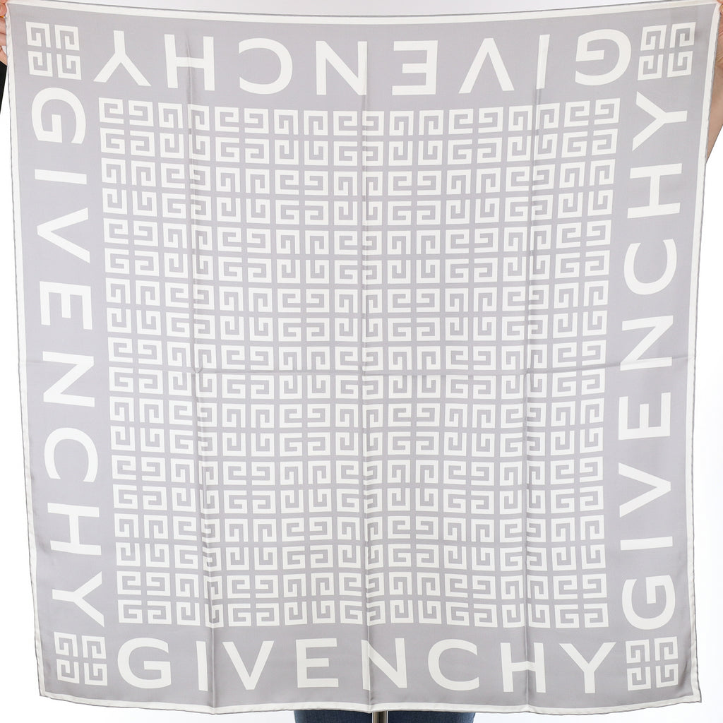 Brand New Givenchy Grey Logo Silk Scarf