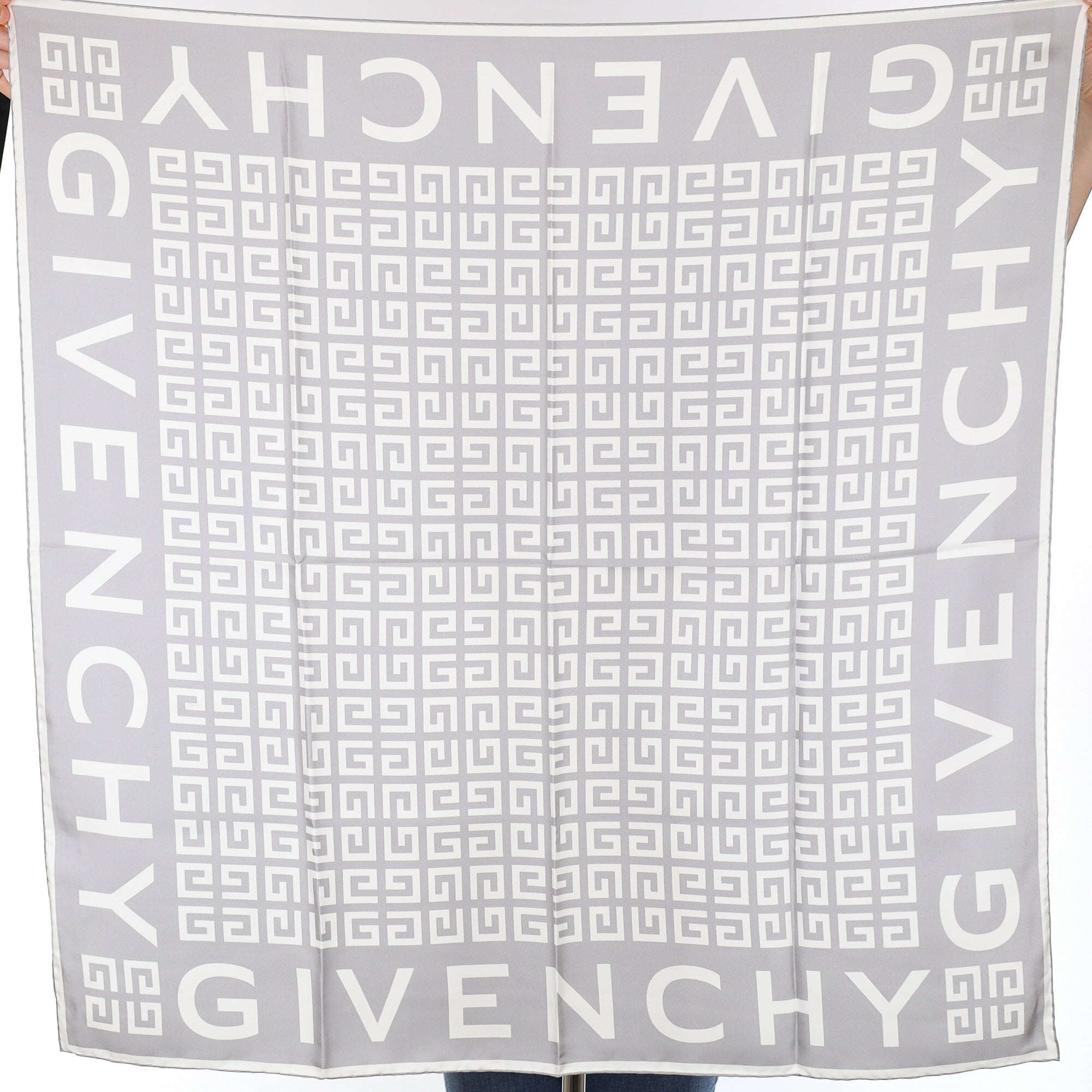 Brand New Givenchy Grey Logo Silk Scarf