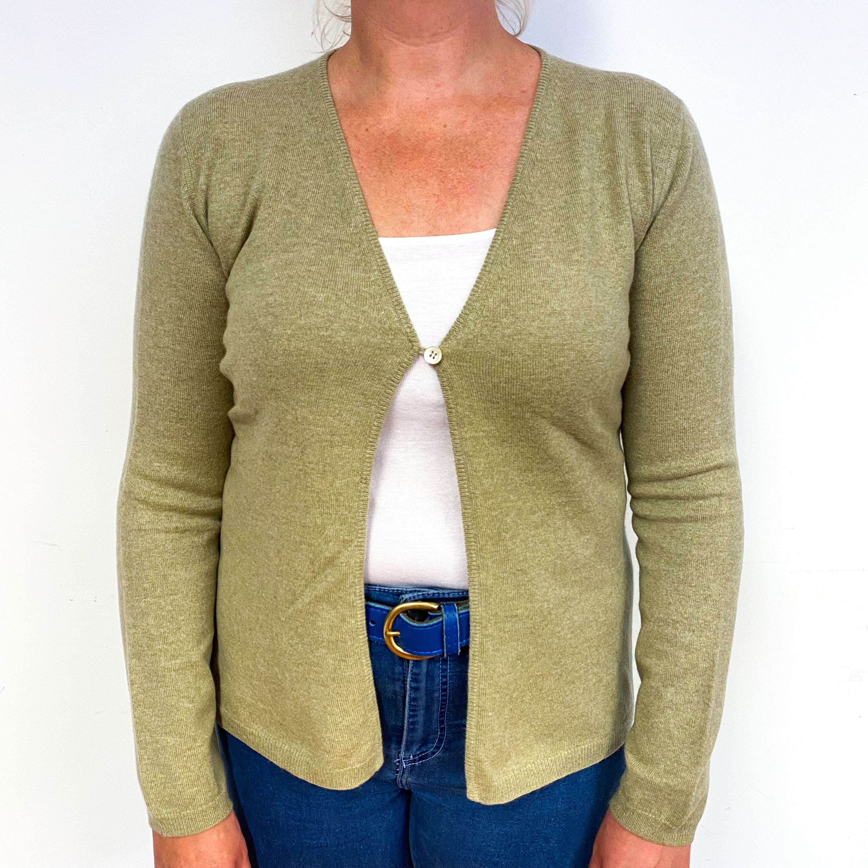 Soft Sage Green Cashmere V-Neck Cardigan Large