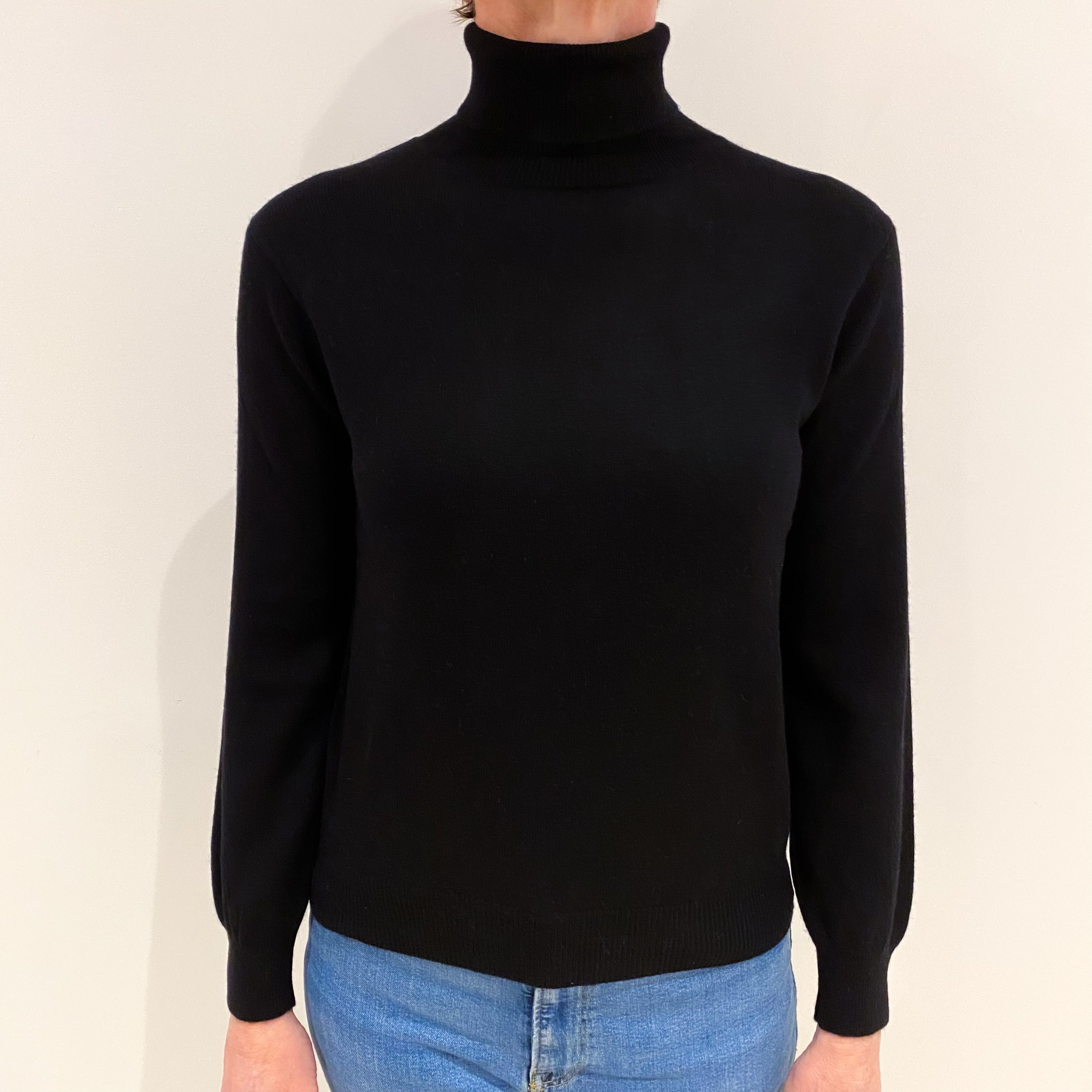 Black Cashmere Polo Neck Jumper Small