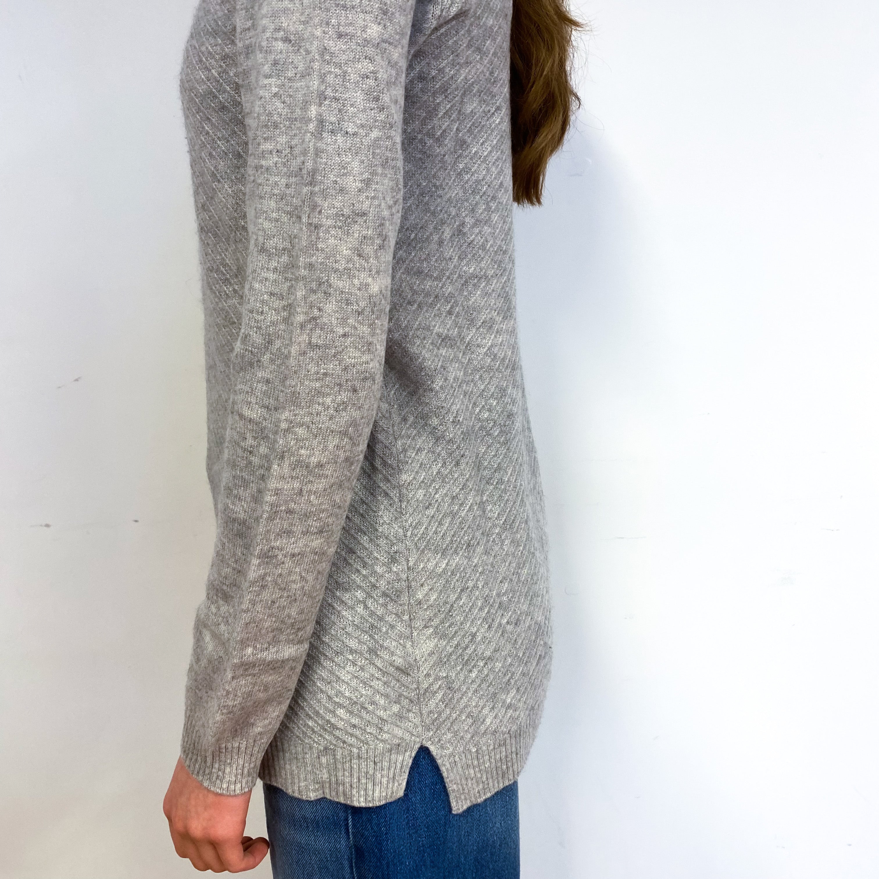 Smoke Grey Longline Cashmere Crew Neck Jumper Extra Small