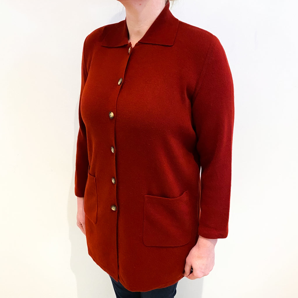 Tomato Red Cashmere Collared Jacket With Pockets Large