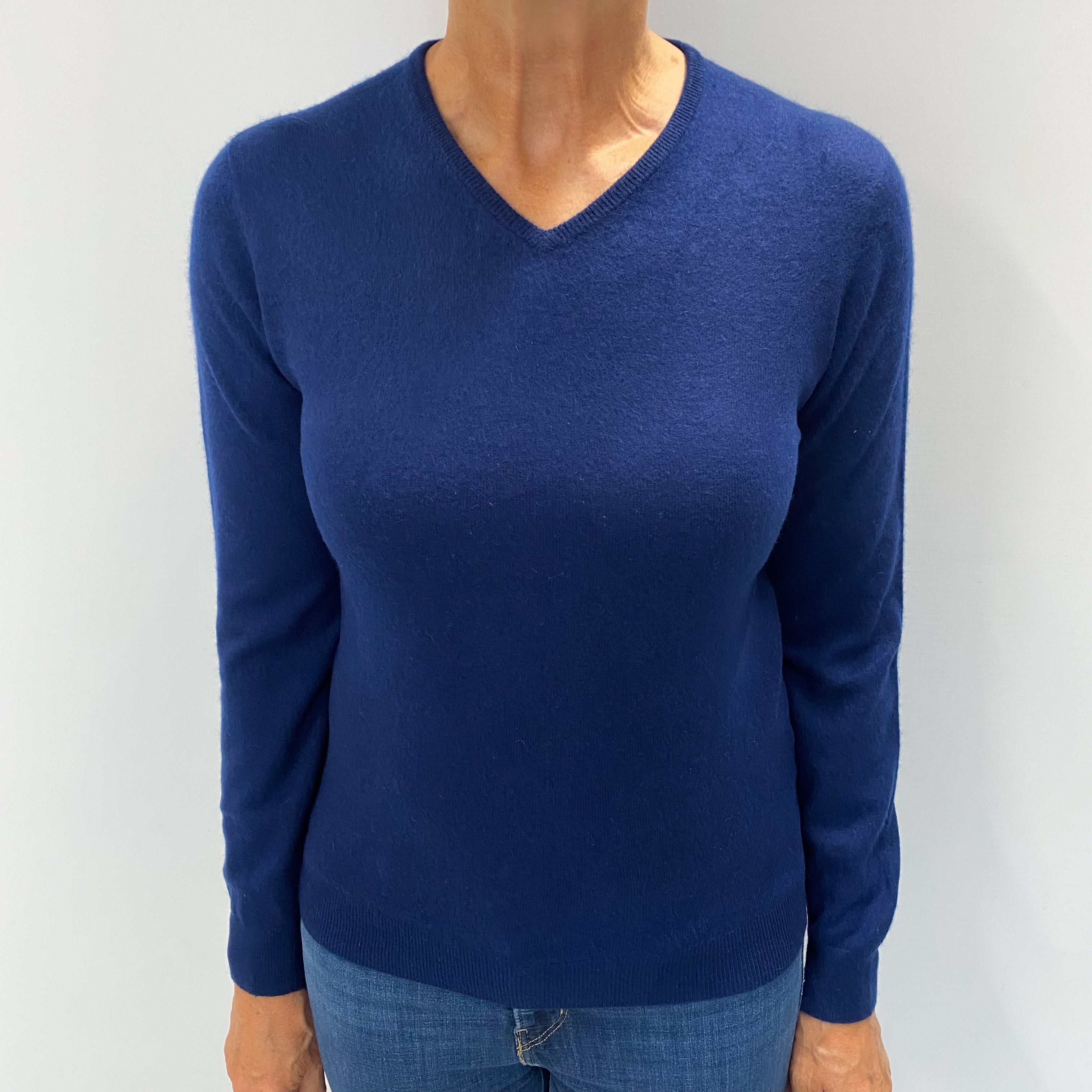 French Navy Cashmere V Neck Jumper Medium