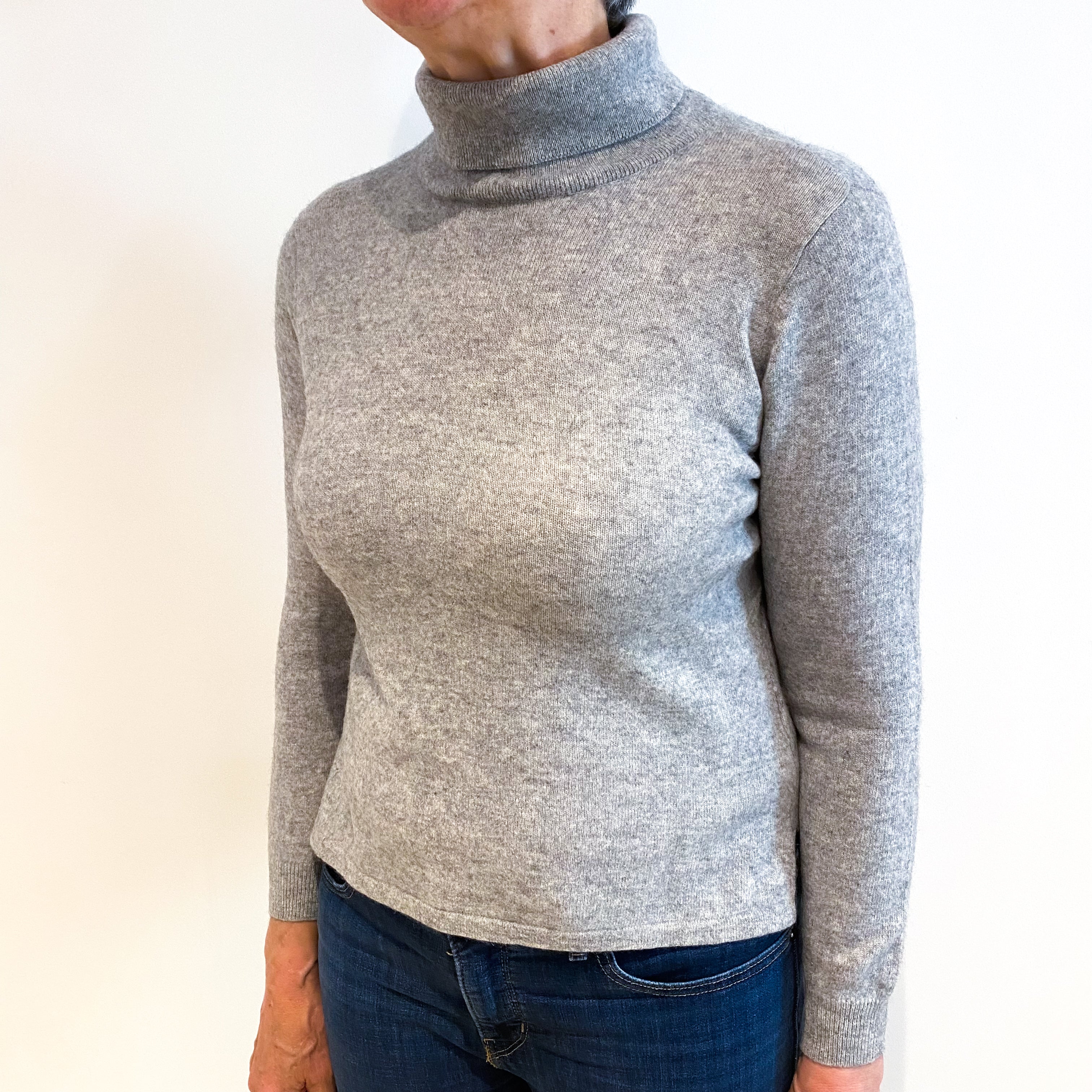Smoke Grey Cashmere Polo Neck Jumper Medium