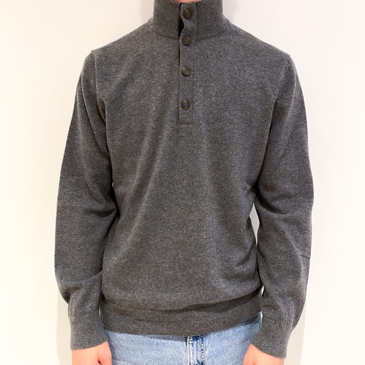 Men's Vince Slate Grey Cashmere 1/4 Button Jumper