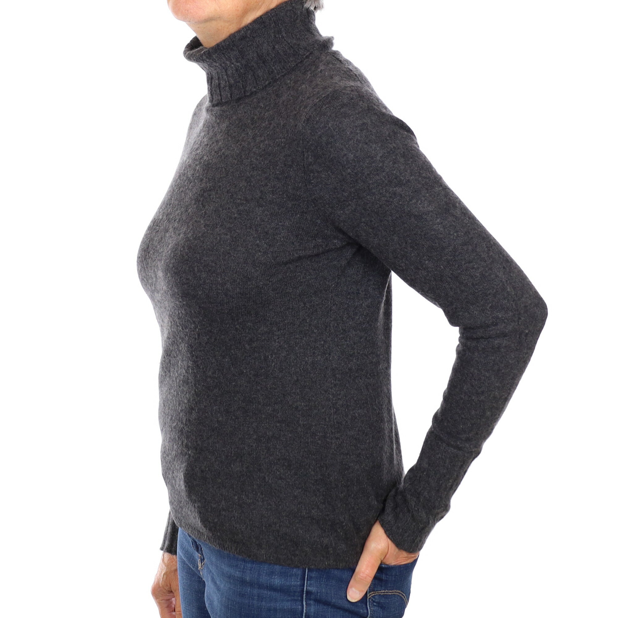 Charcoal Grey Cashmere Polo Neck Jumper Medium