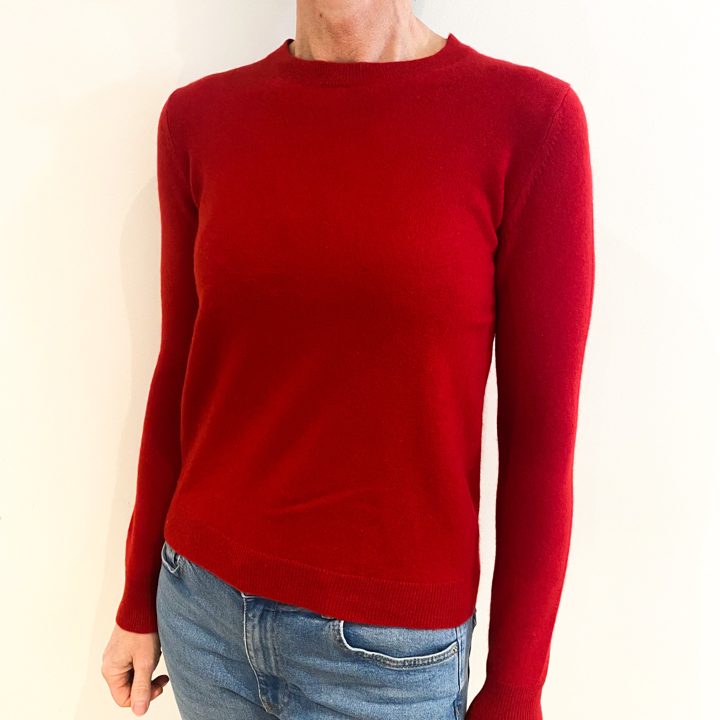 Scarlet Red Cashmere Crew Neck Jumper Small