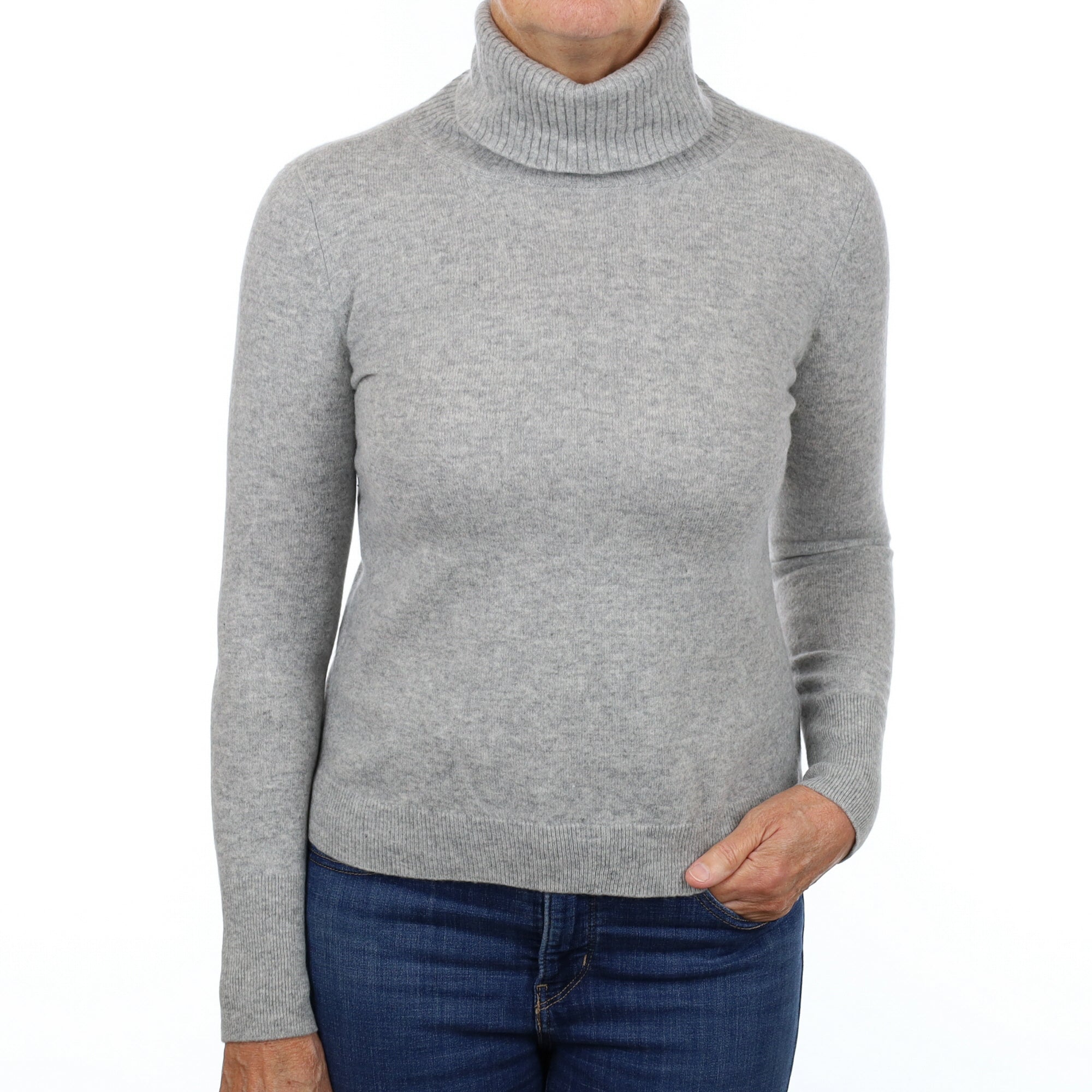 Smoke Grey Cashmere Polo Neck Jumper Medium