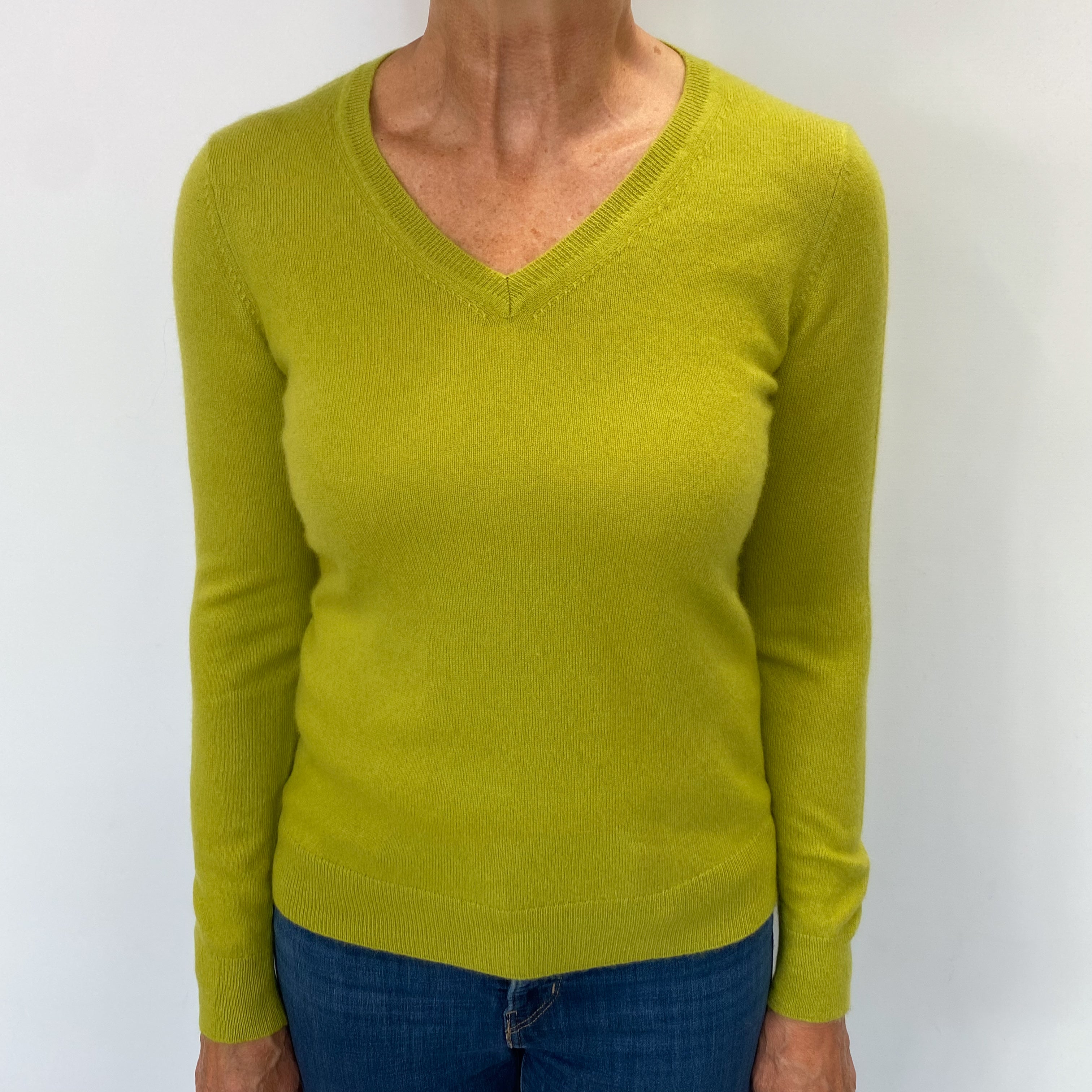 Lichen Yellow Cashmere V Neck Jumper Medium