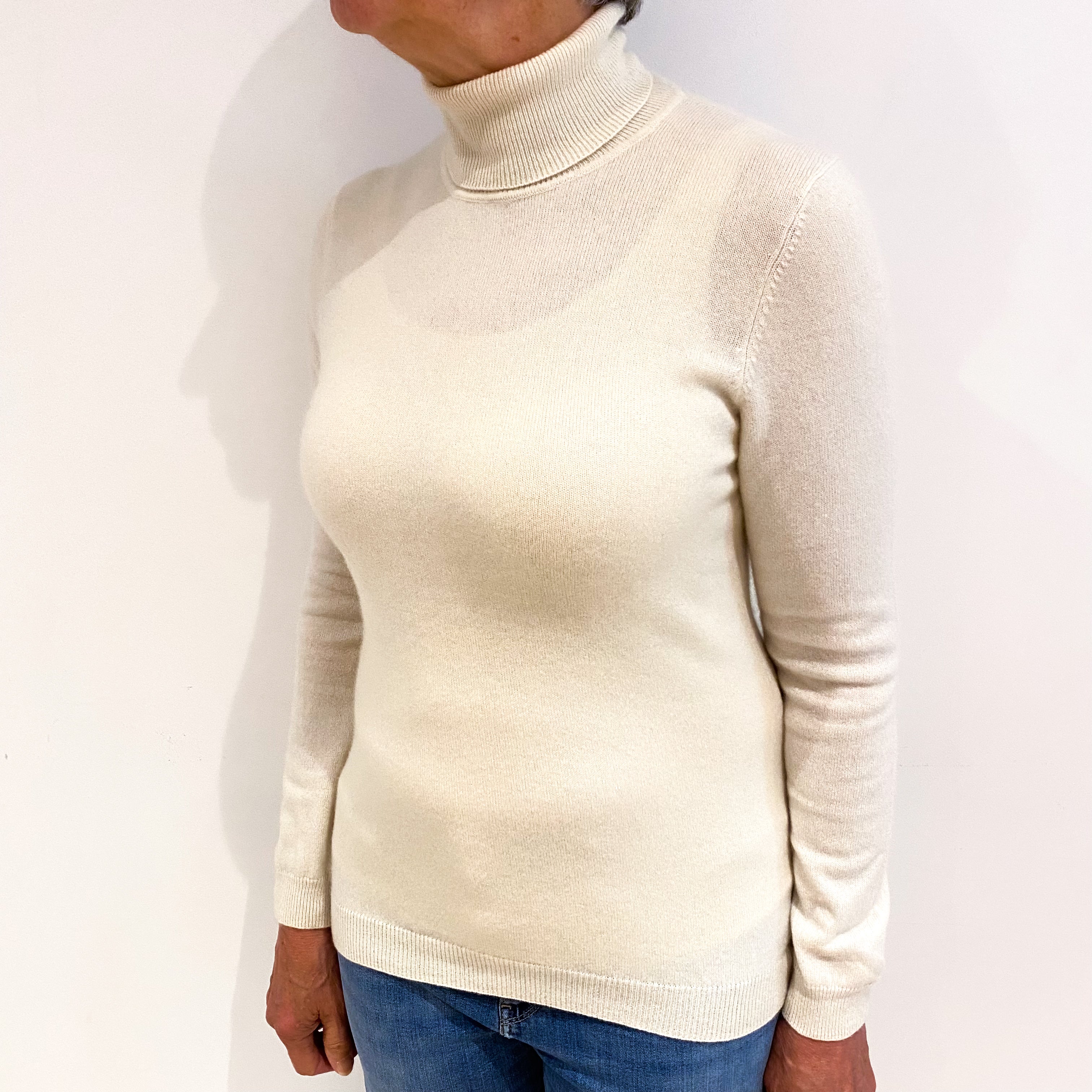 Vanilla Cream Cashmere Polo Neck Jumper Medium