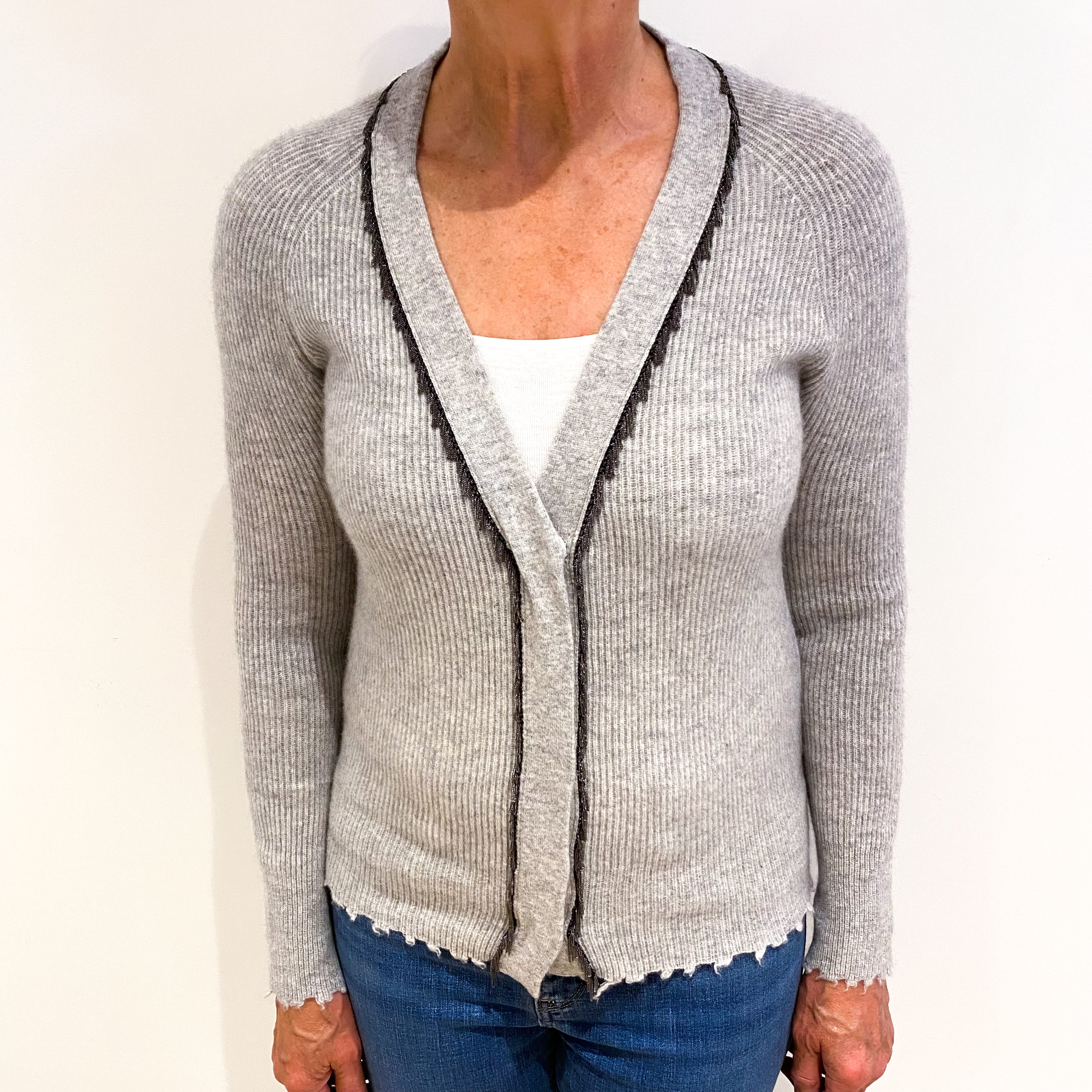 SOH Light Grey Cashmere V Neck Cardigan Medium