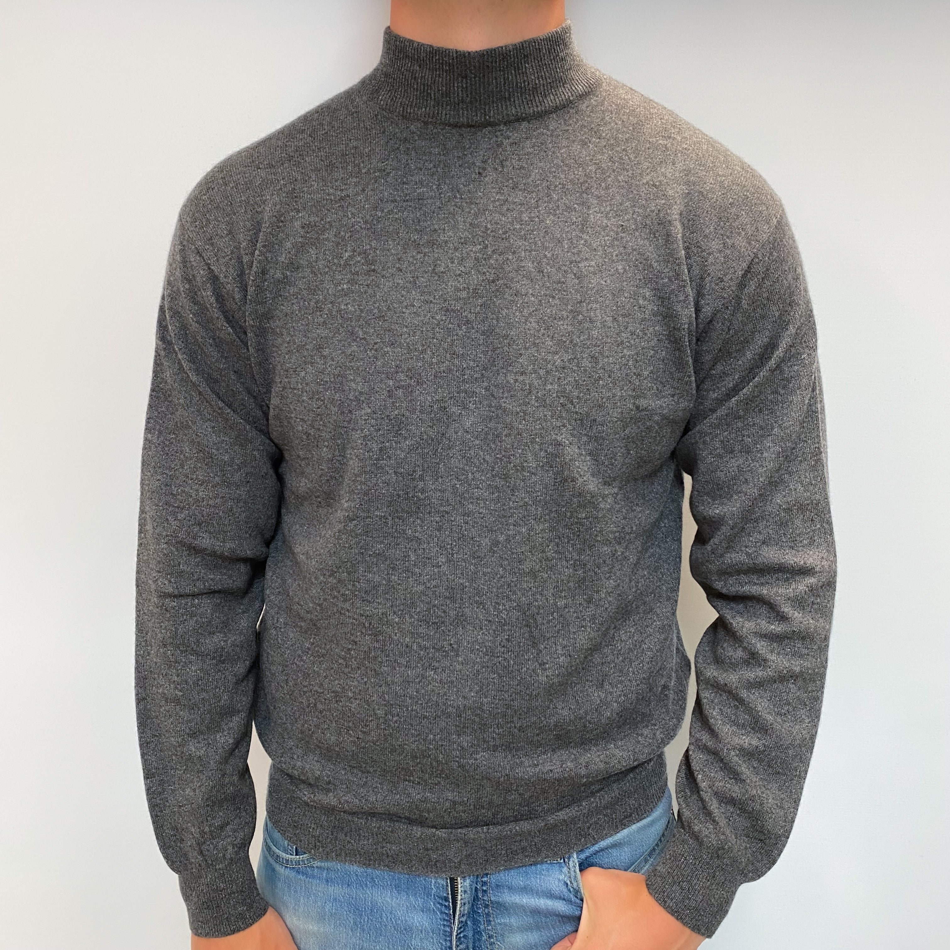 Men's Slate Grey Cashmere Turtle Neck Jumper XL