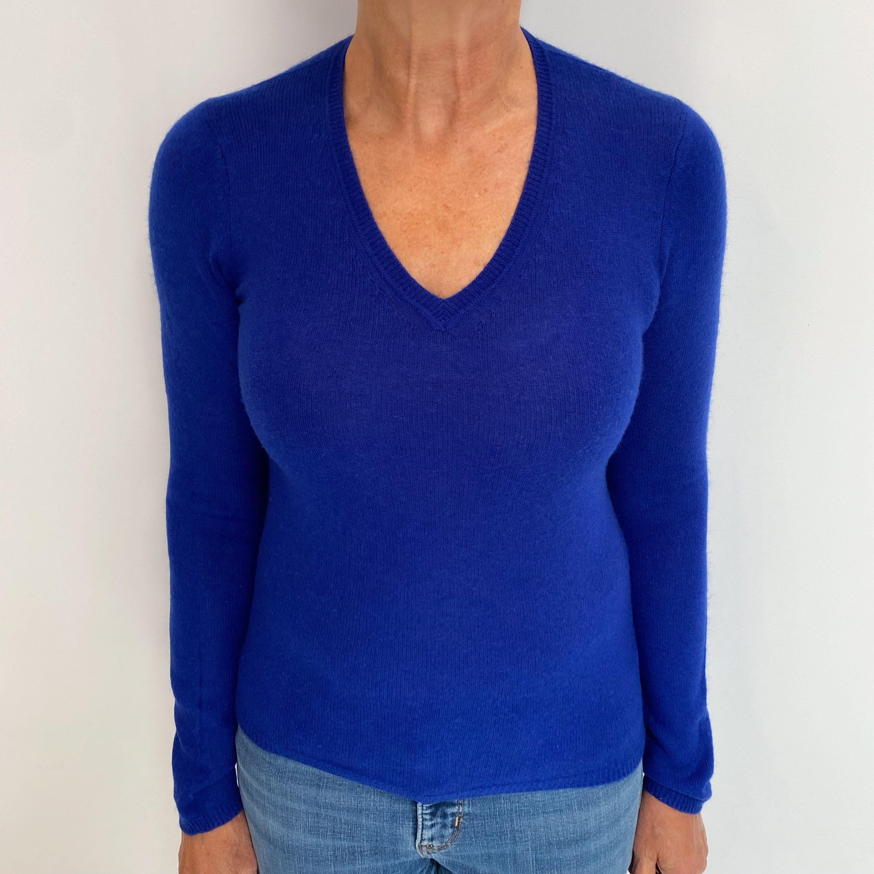 Admiral Blue Cashmere V Neck Jumper Medium