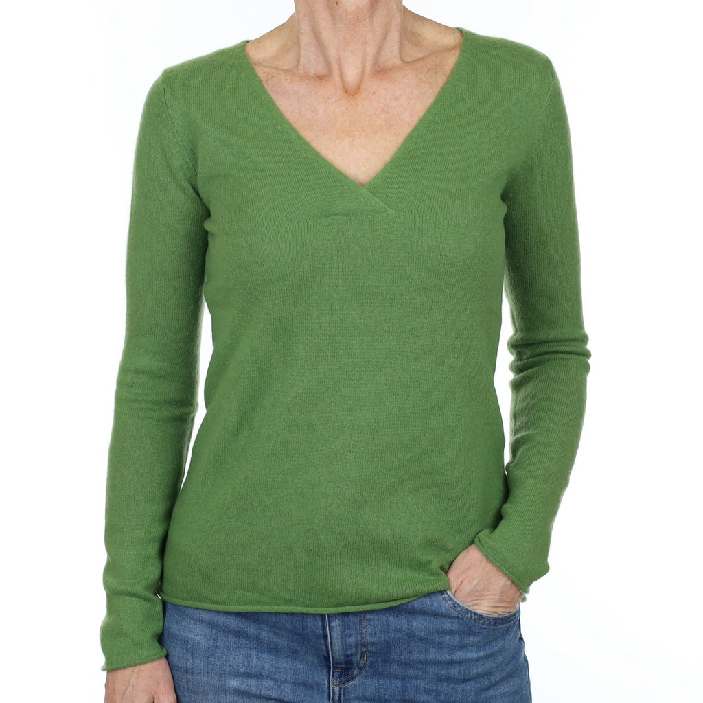 Fern Green Cashmere V Neck Jumper Small
